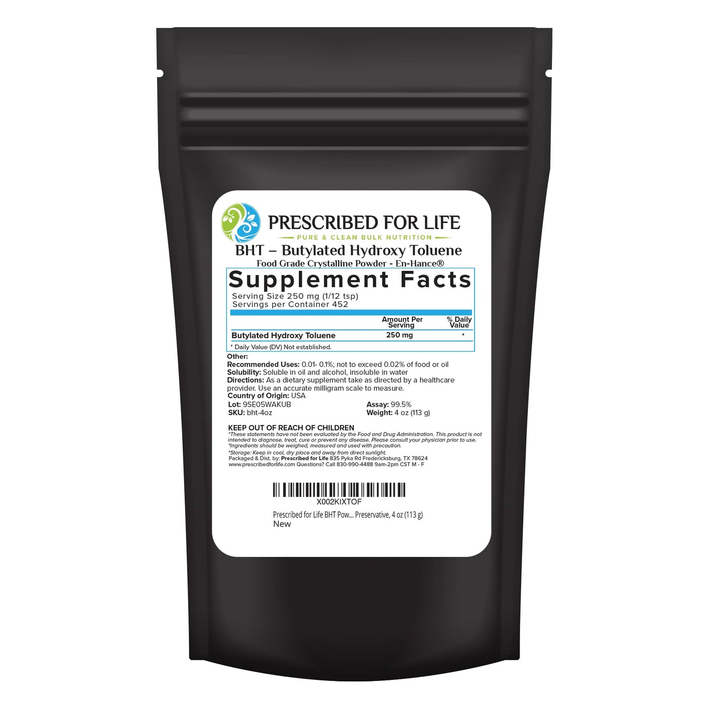 Prescribed For Life BHT Powder 3.99 Ounce
