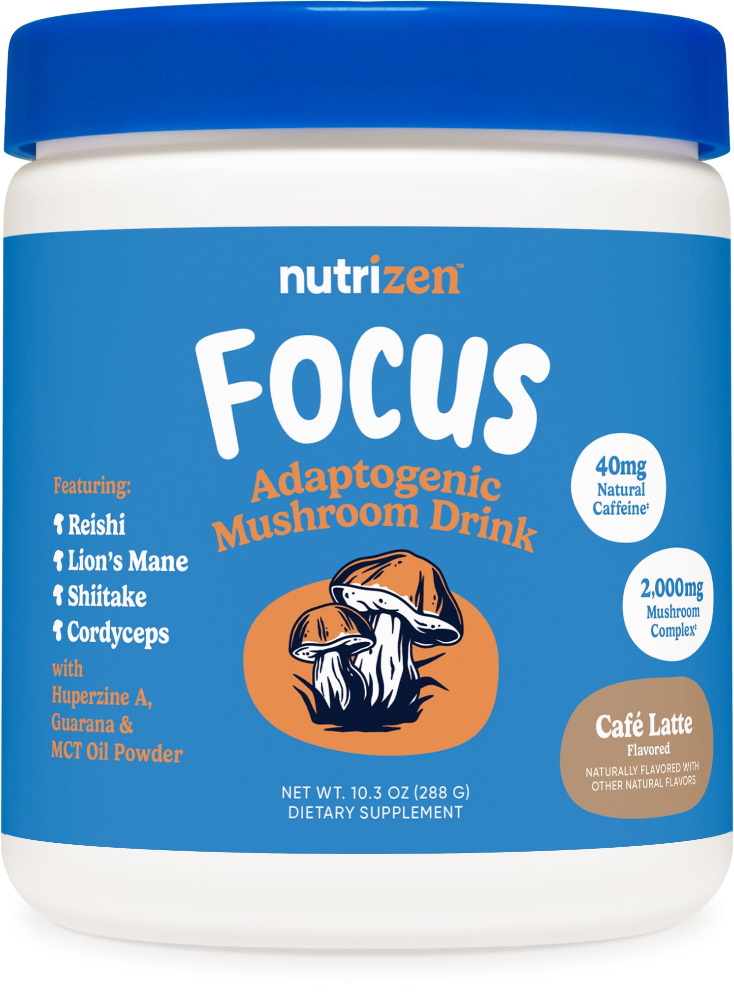 Nutricost Nutrizen AM Focus Adaptogenic Mushroom Drink (Cafe Latte) Powder 10.3 Ounce