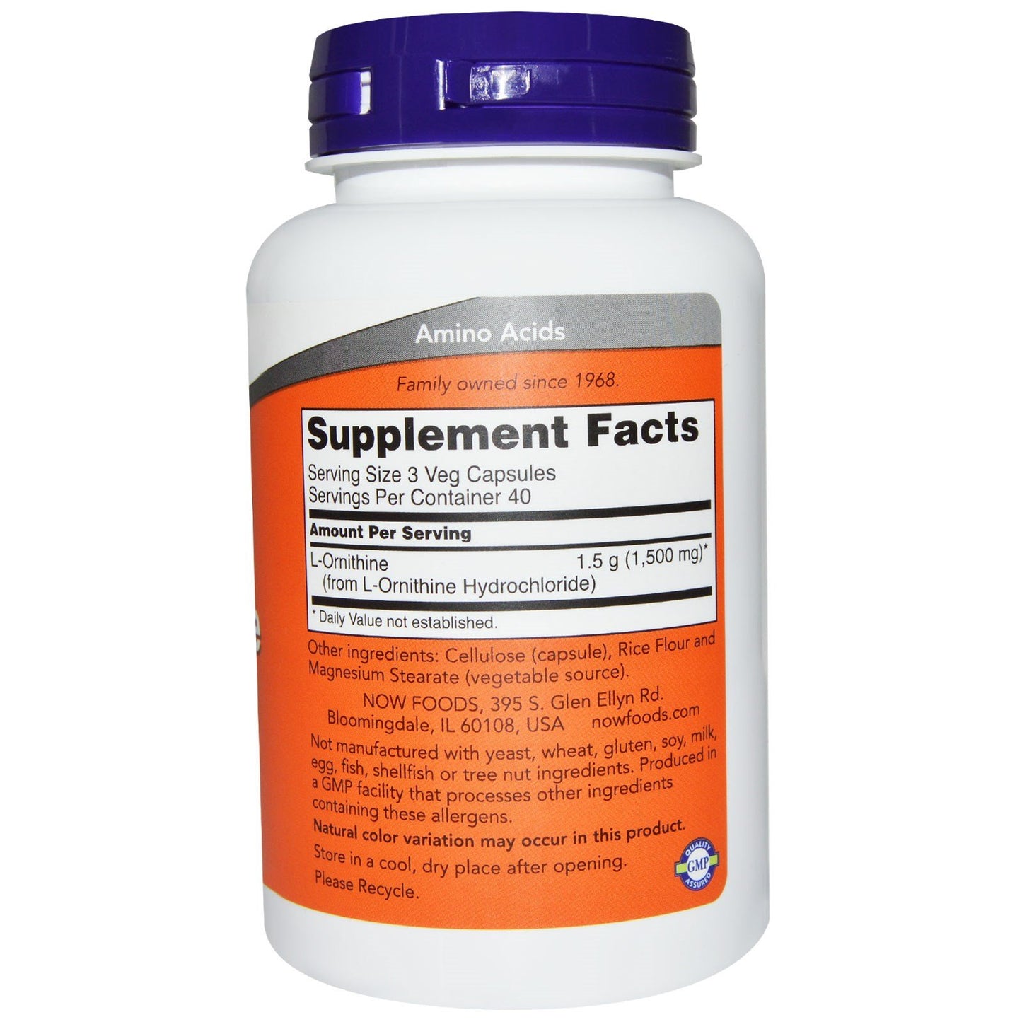 NOW Foods L-Ornithine 500 mg Capsule, 120