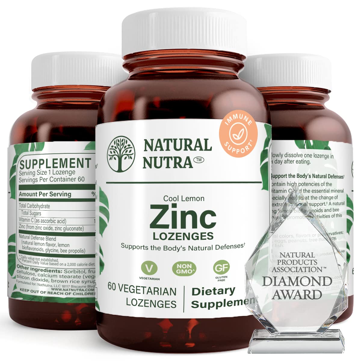 Natural Nutra Zinc Lozenges with Vitamin C, Lemon Flavor, Sublingual Zinc Gluconate, 60 Lozenges