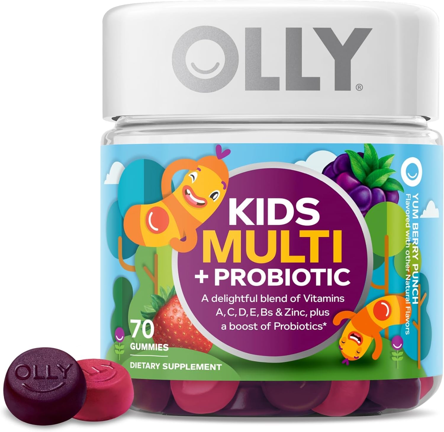 OLLY Kids Multi Vitamin Plus Probiotic Gummies Berry Flavor, 140 Gummies