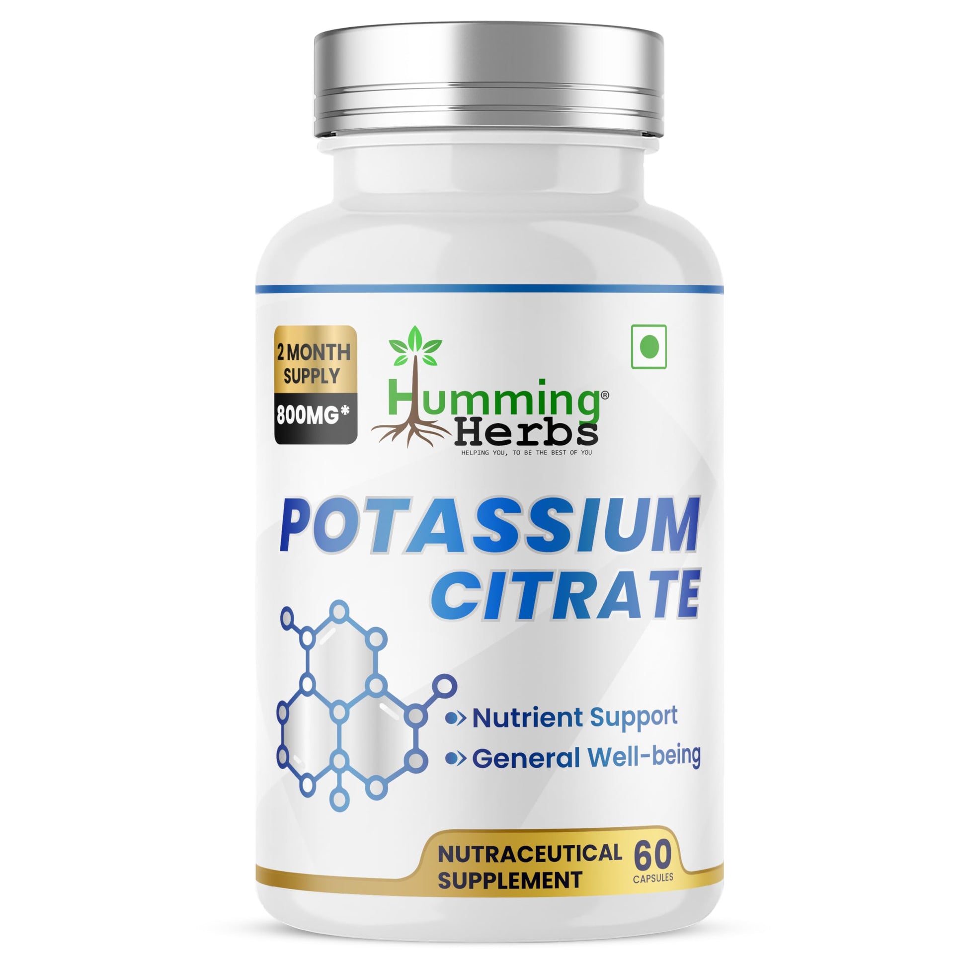 Humming Herbs Potassium Citrate 800 mg (306 mg Elemental Potassium) 60 Capsules