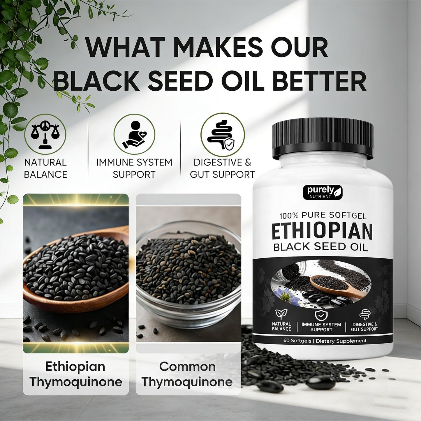 TLOPA Purely Nutrient Ethiopian Black Seed Oil Capsules, 60 Capsules