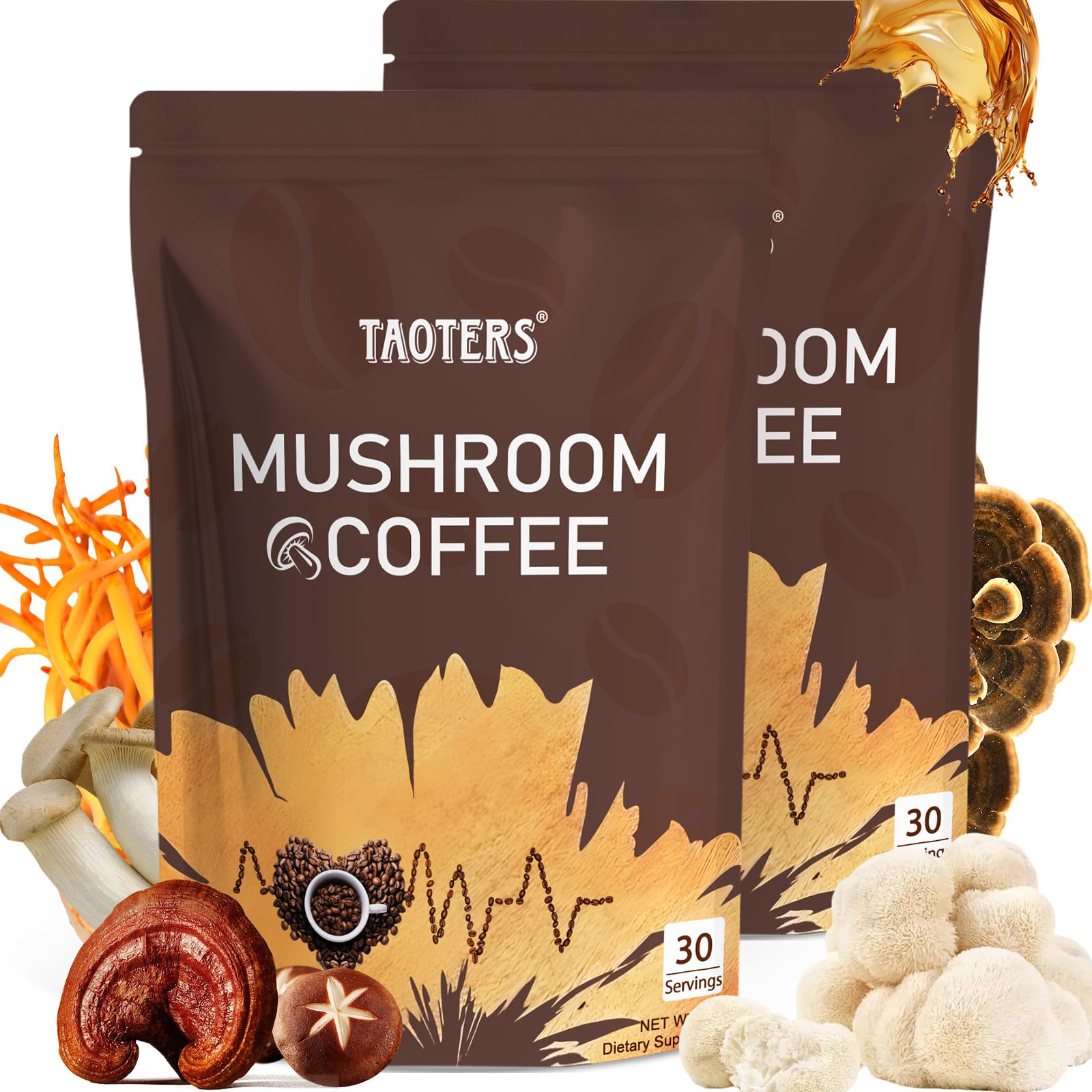 TAOTERS Mushroom Coffee Powder 12.7 Ounce (2 Pack)