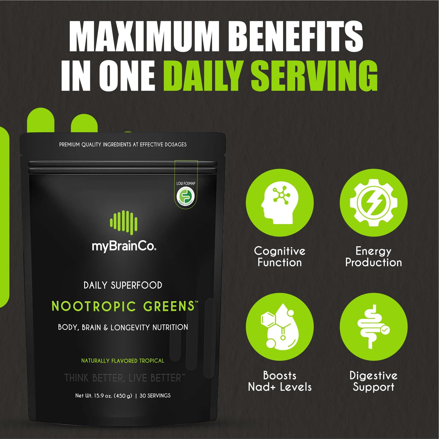 myBrainCo Nootropic Greens Powder, 15.9 oz