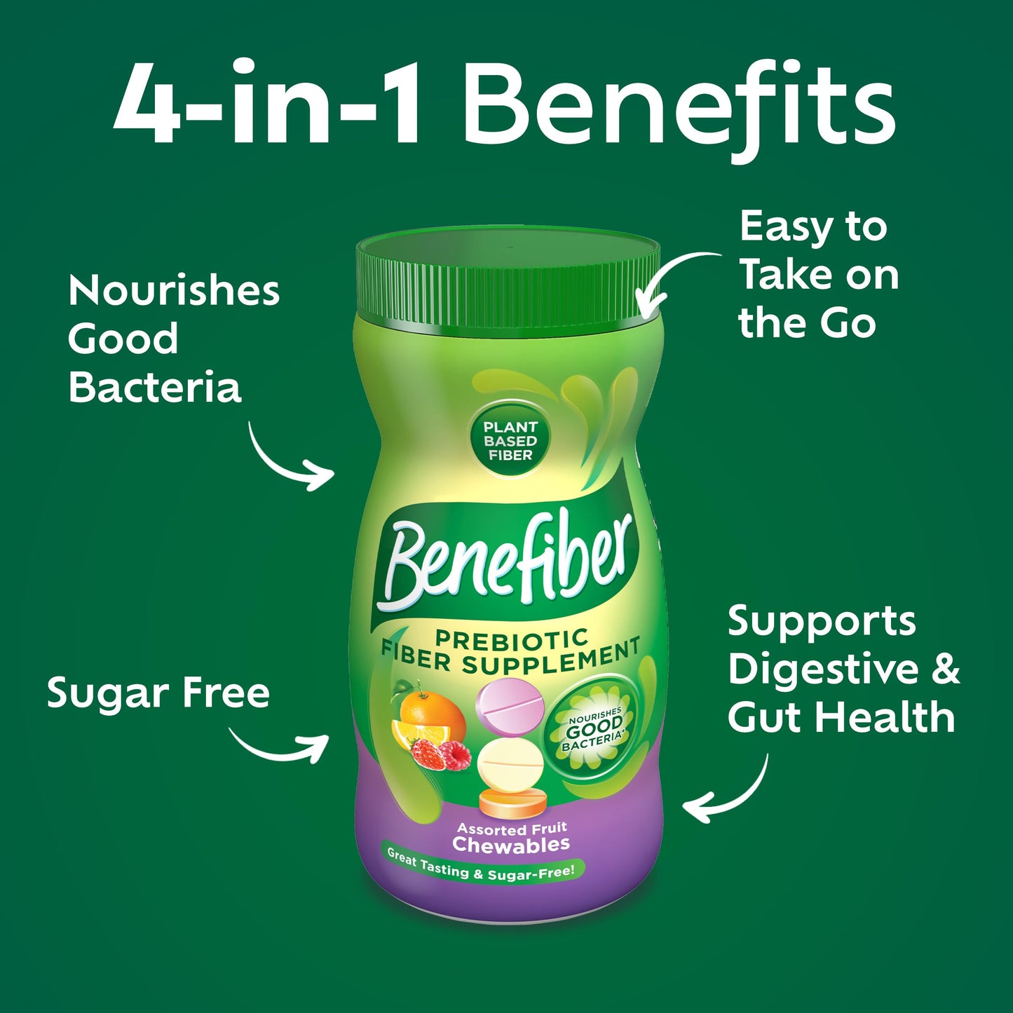 Benefiber Chewable Prebiotic GLP-1 Friendly Fiber Supplement Tablets 1200 Tablets