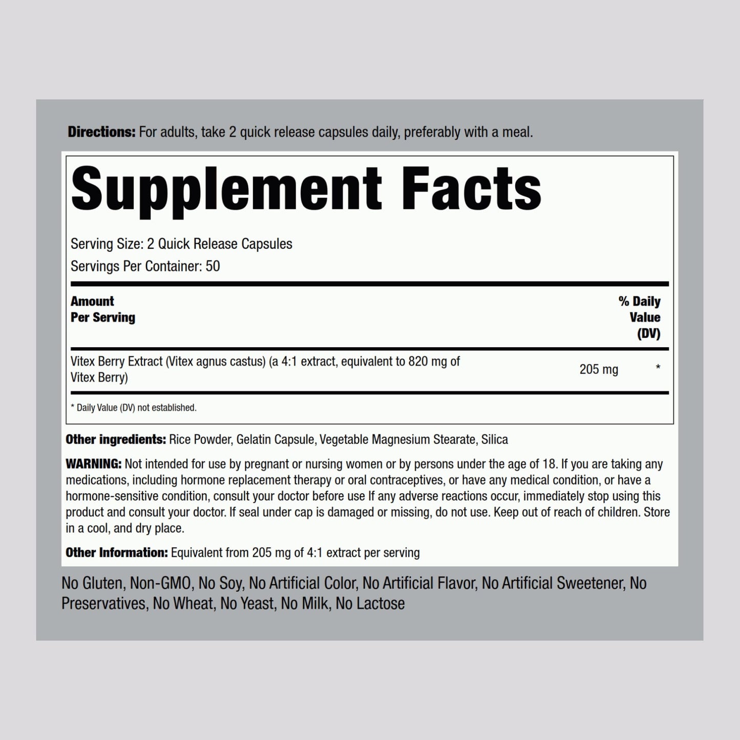 Piping Rock Vitex Chasteberry Capsules, 100 Count