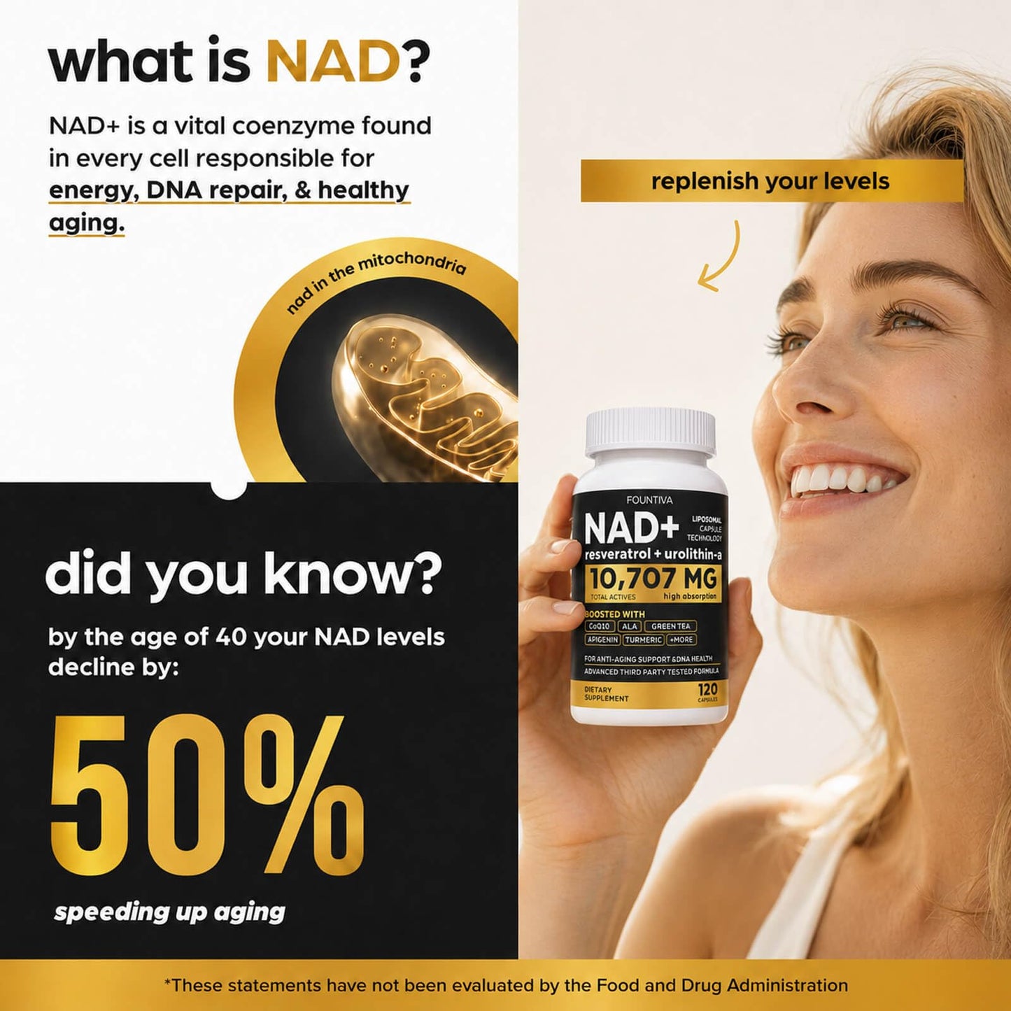 FOUNTIVA Liposomal NAD Supplement 10,707mg Extra Strength NMN Alternative Capsule, 120 Count