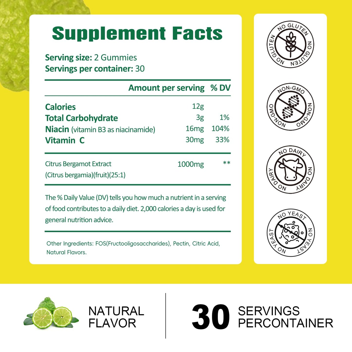 Totaria Sugar Free Citrus Bergamot Gummies - 25:1 Extract from Italian Bergamot, 60 Gummies