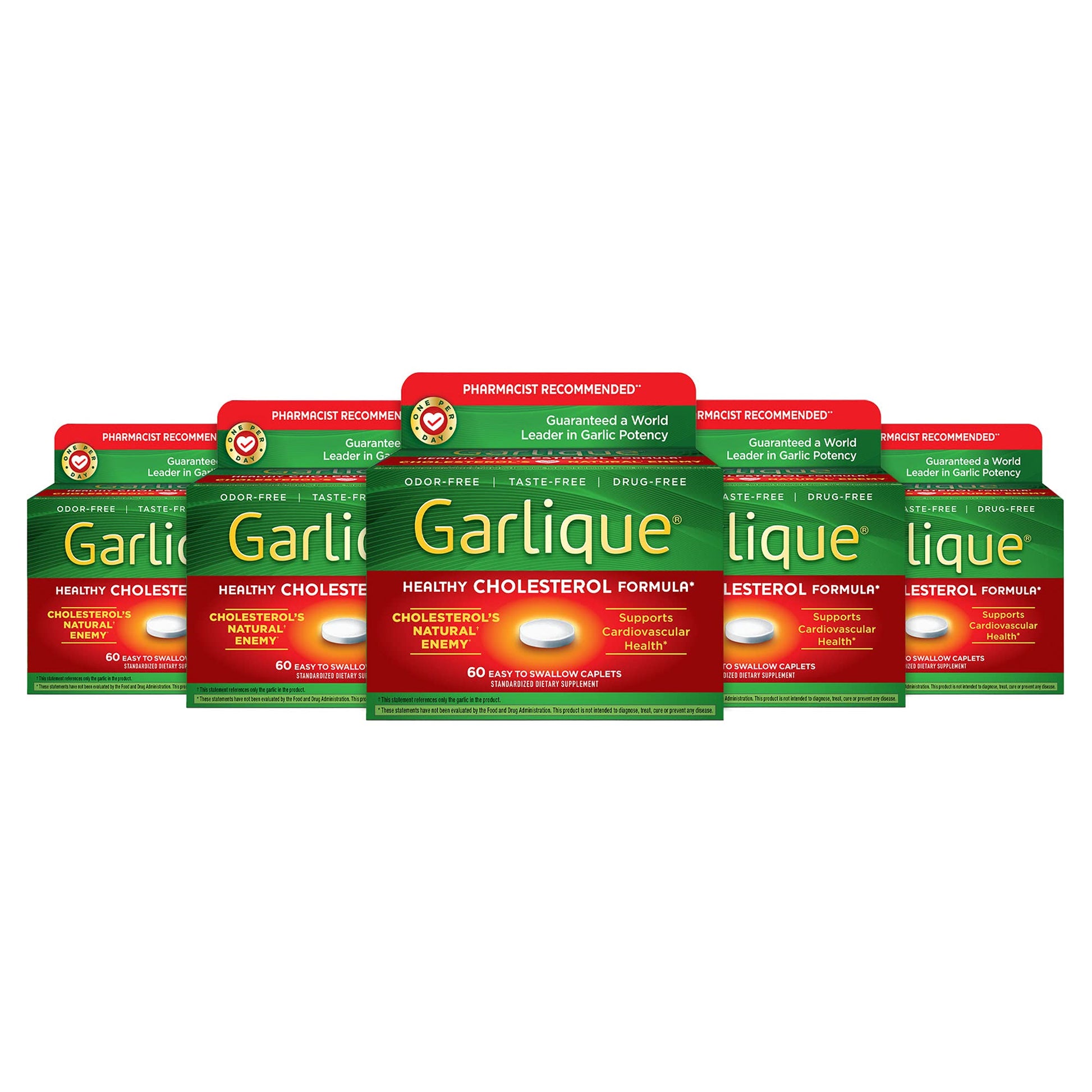 Garlique Healthy Cholesterol Formula with 5000 mcg of Allicin Enteric Coated Caplets Pack of 5