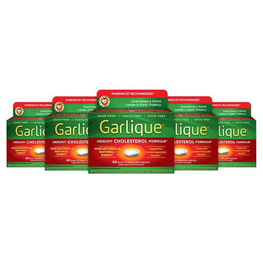 Garlique Healthy Cholesterol Formula with 5000 mcg of Allicin Enteric Coated Caplets Pack of 5