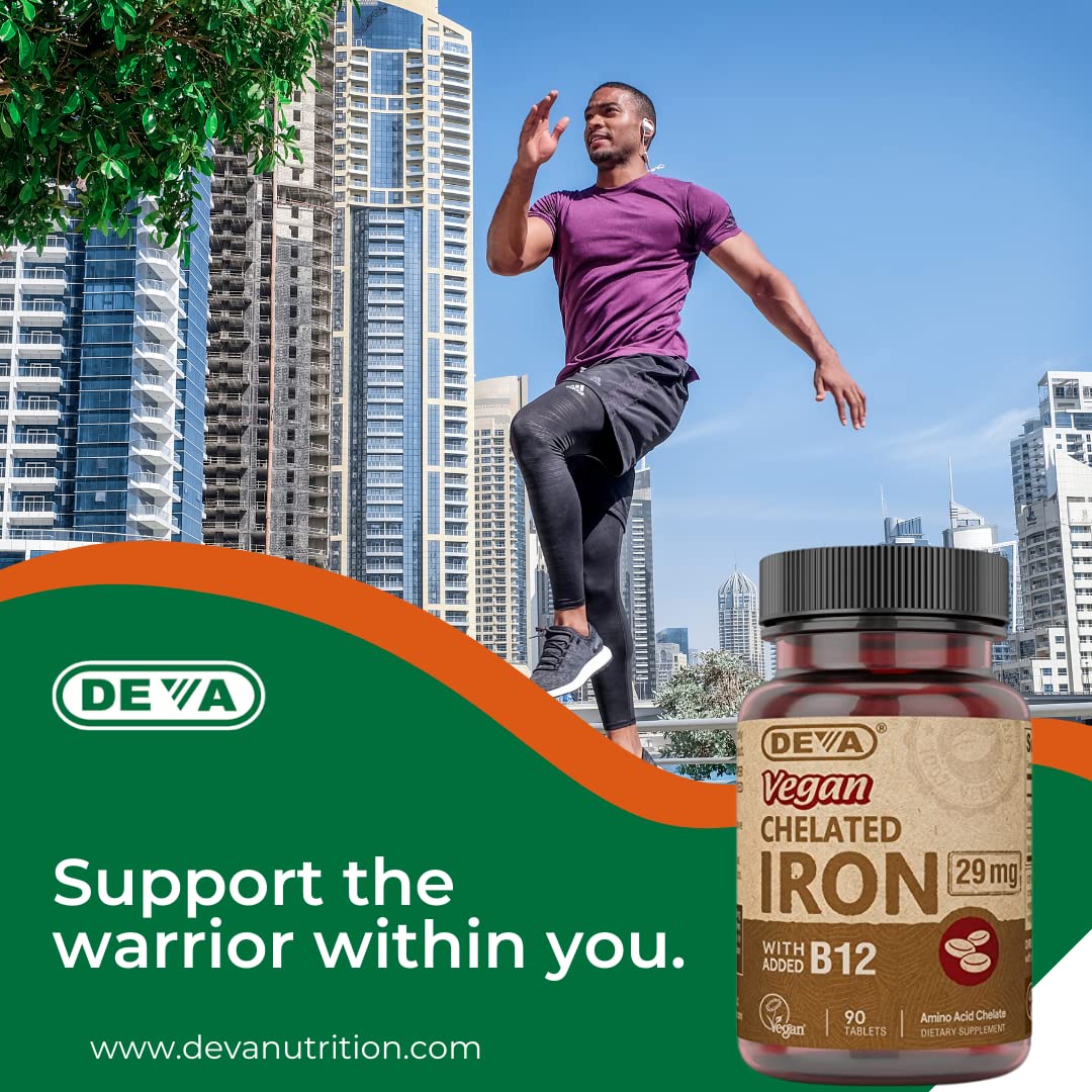 DEVA Vegan Chelated Iron 29 mg with B-12 Tablets, 90 Count