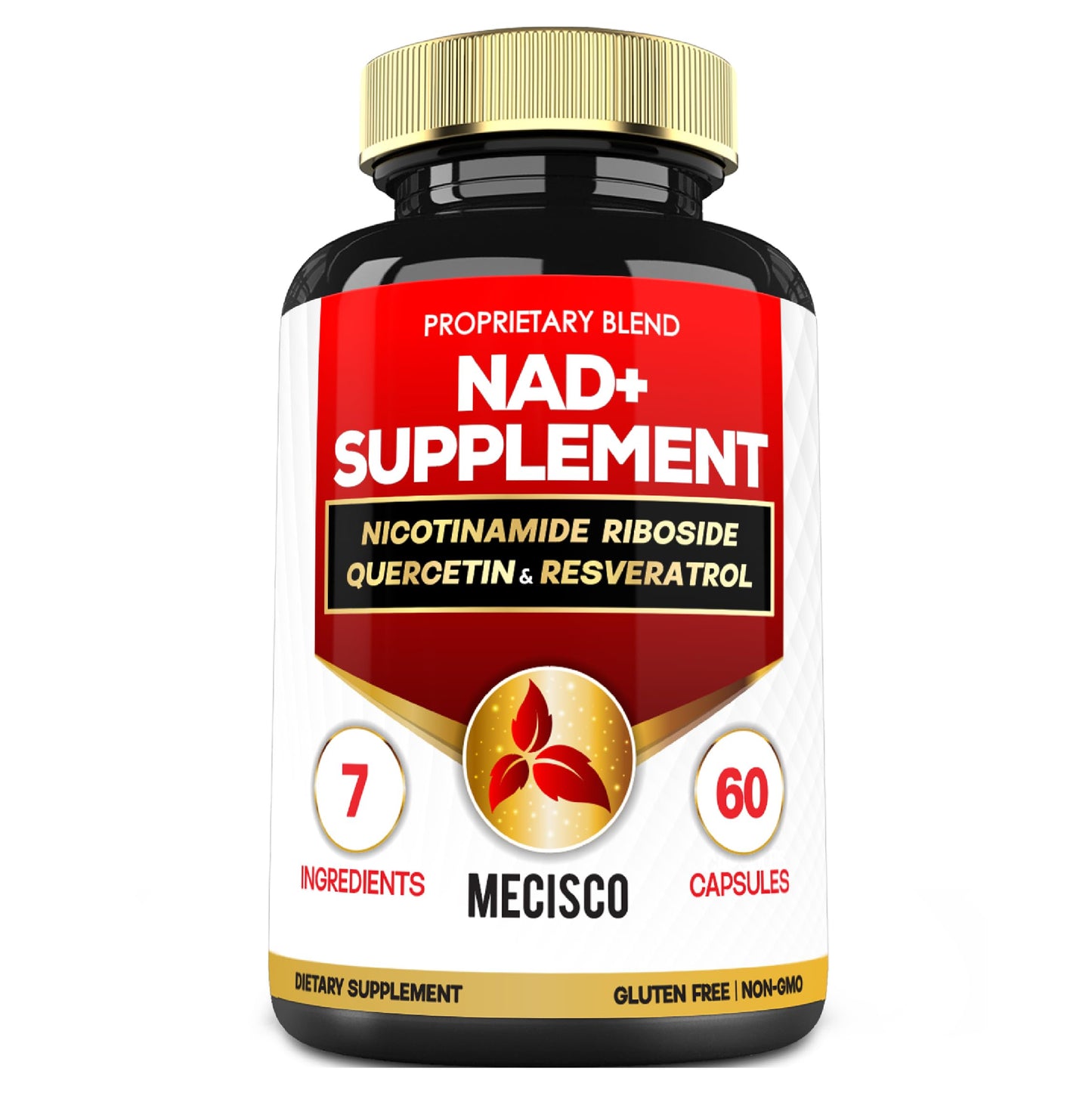 Mecisco NAD+ Supplement with Nicotinamide Riboside, Quercetin, Resveratrol, Turmeric, Rhodiola Rosea, Astragalus 60 Capsules