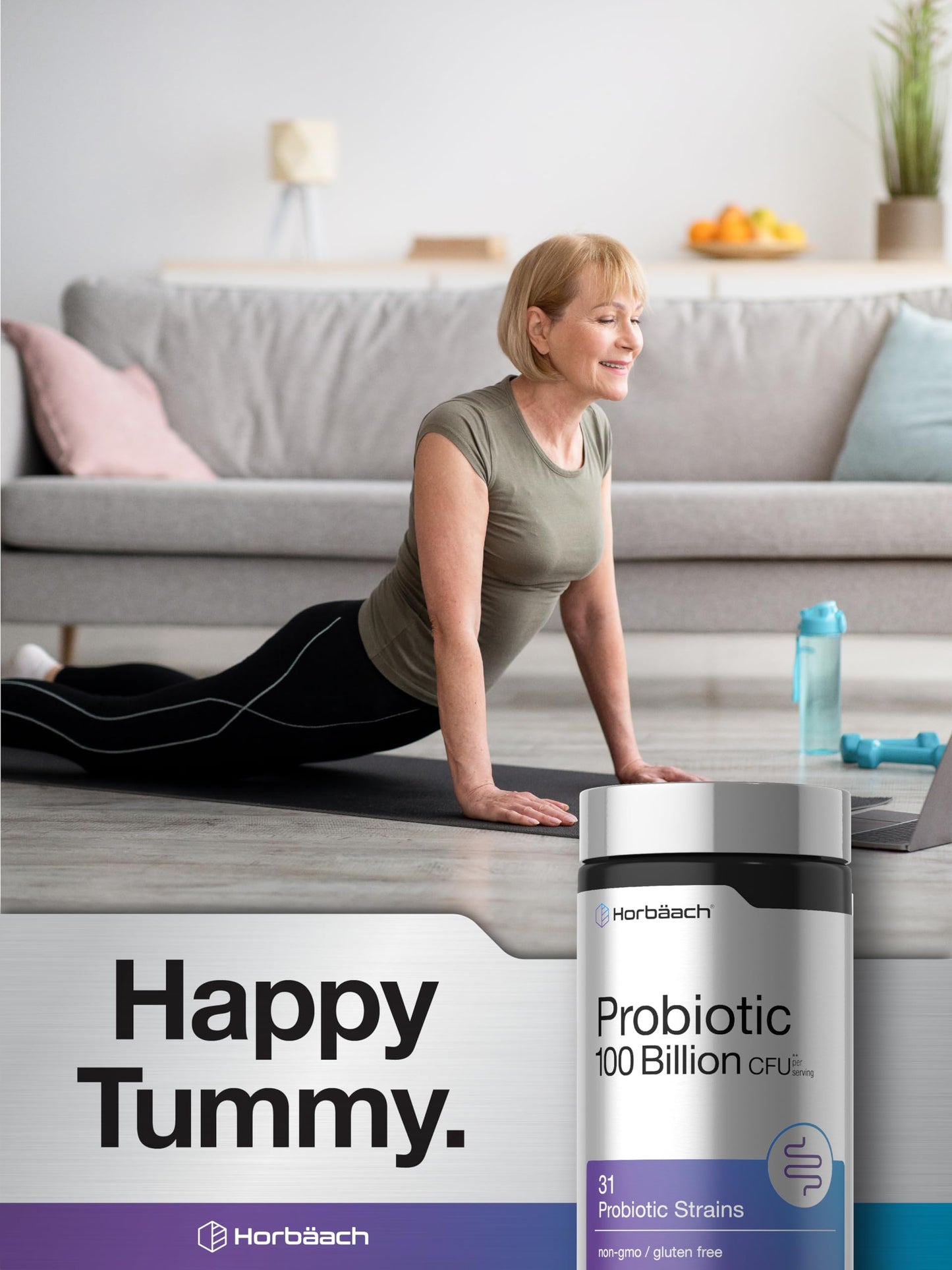 Horbäach Probiotic 100 Billion CFU, 31 Probiotic Strains Capsules, 60 Count