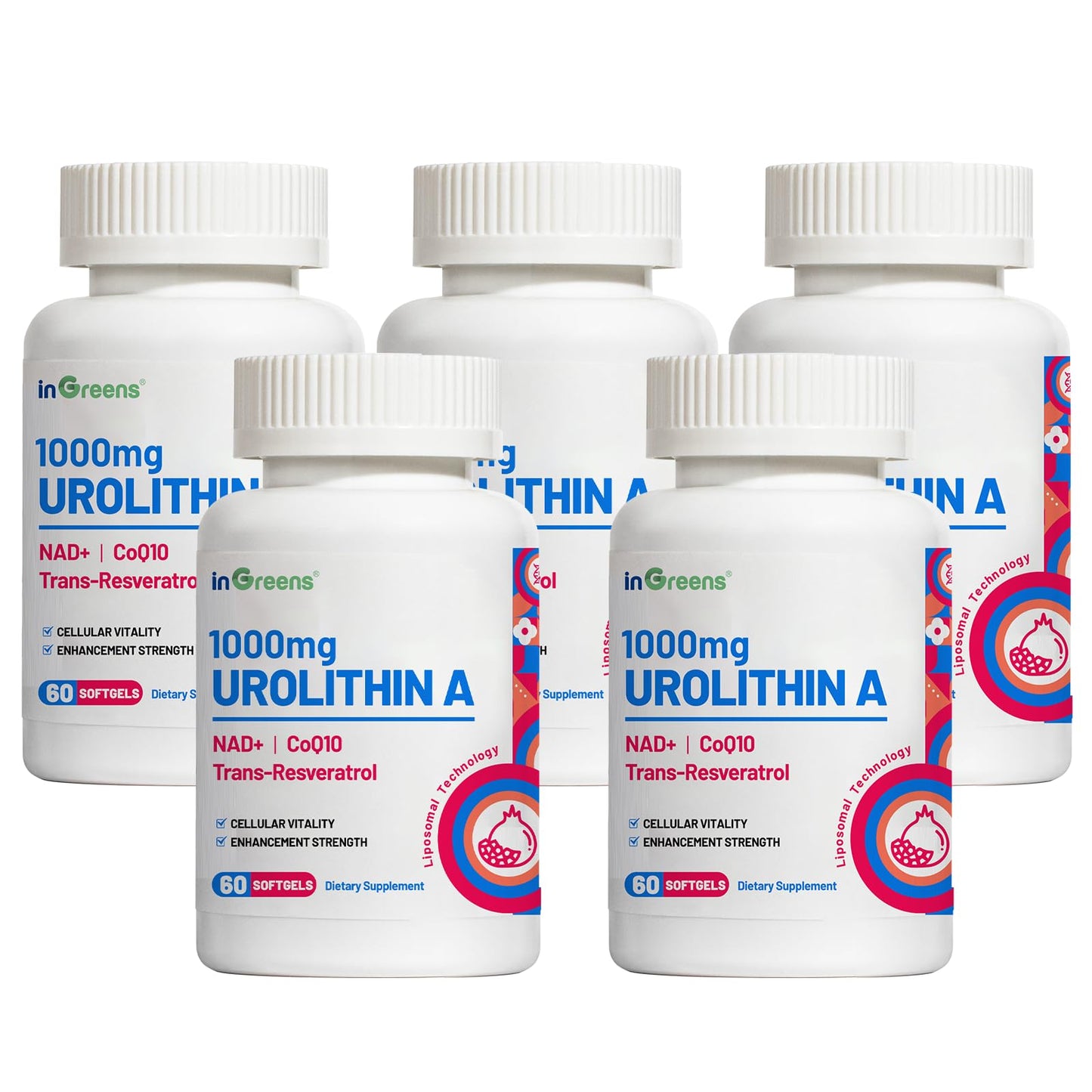 inGreens Urolithin A 1000mg with NAD+ 300mg, CoQ10 200mg, and Trans-Resveratrol 200mg Softgels, 300 Count
