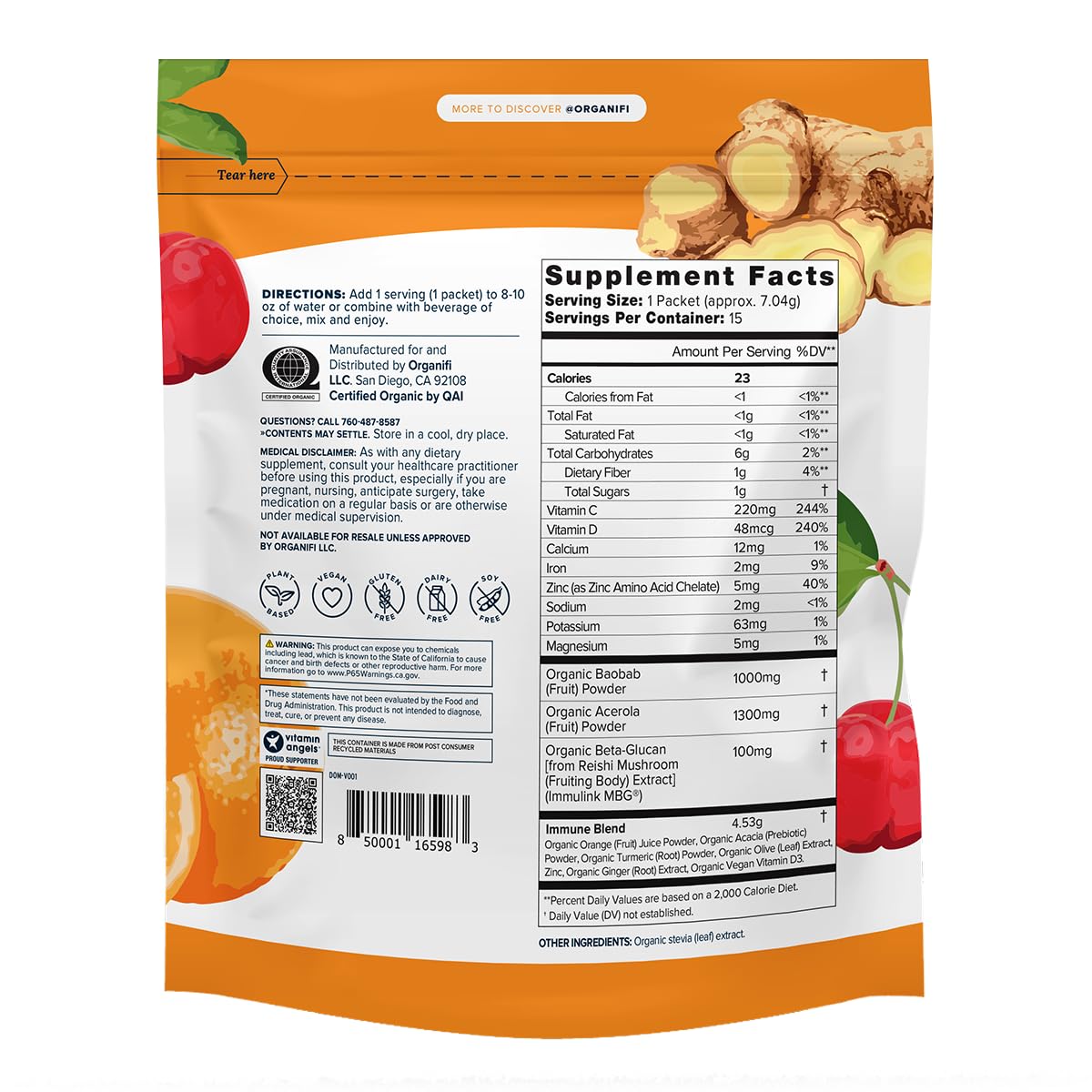 Organifi Immunity Organic Superfood Immunity Support Powder, 3.36 oz, Pack of 14