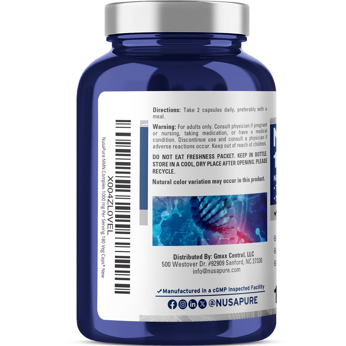 NusaPure NMN Complex 1,000 mg per Serving with Resveratrol, Turmeric Root, Quercetin & BioPerine, 180 Vegan Capsules