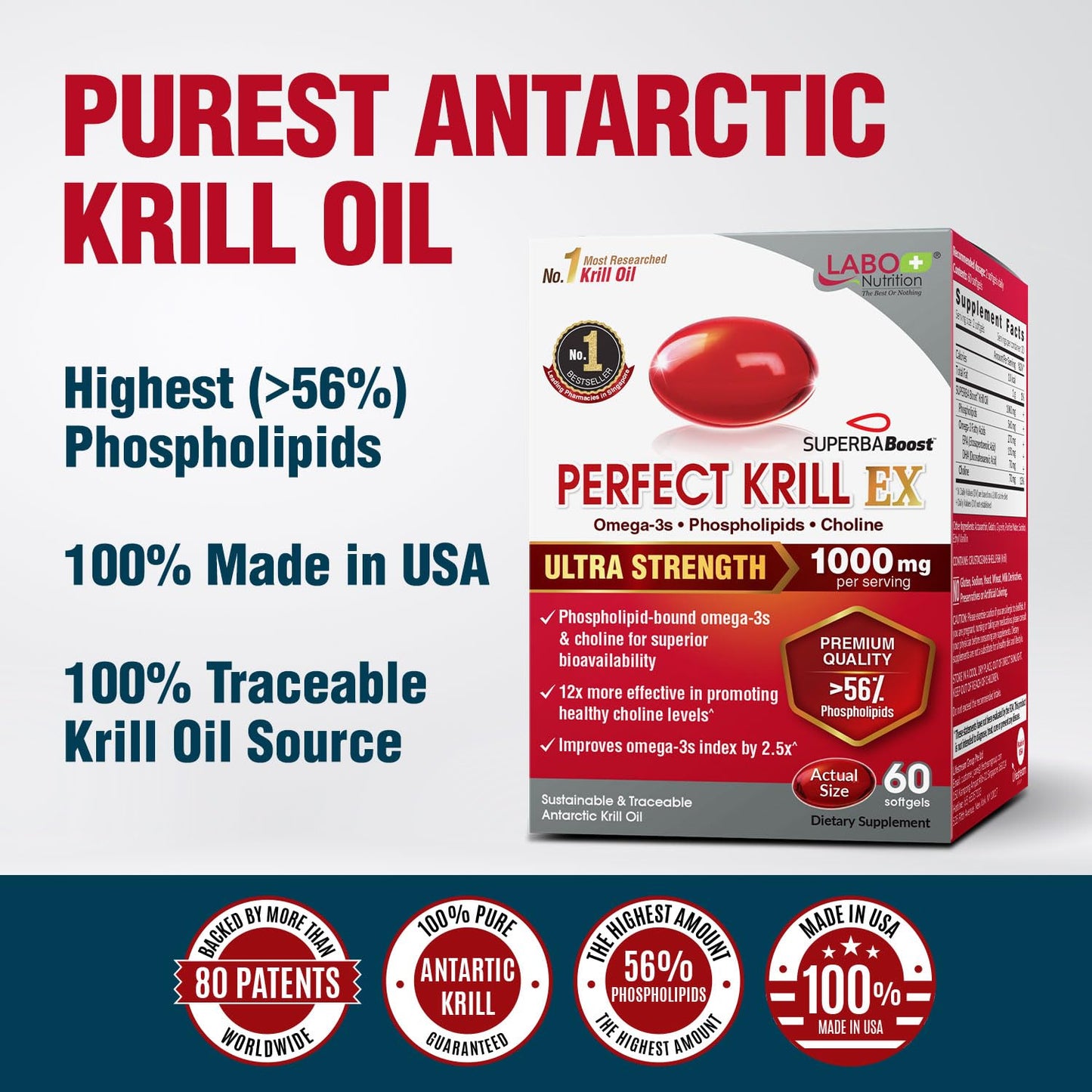 LABO Nutrition Perfect Krill EX 1000mg Superba Boost Softgels 120