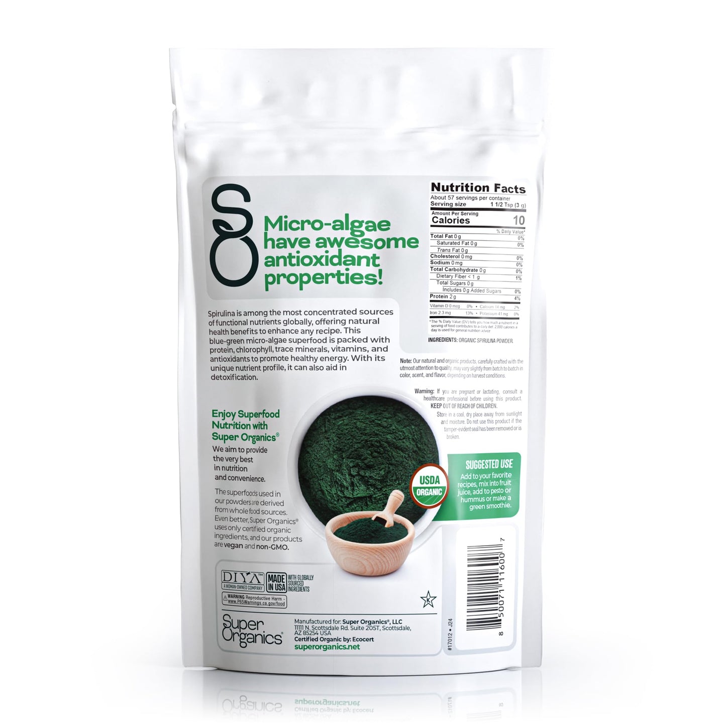 Super Organics Spirulina Powder 6 oz