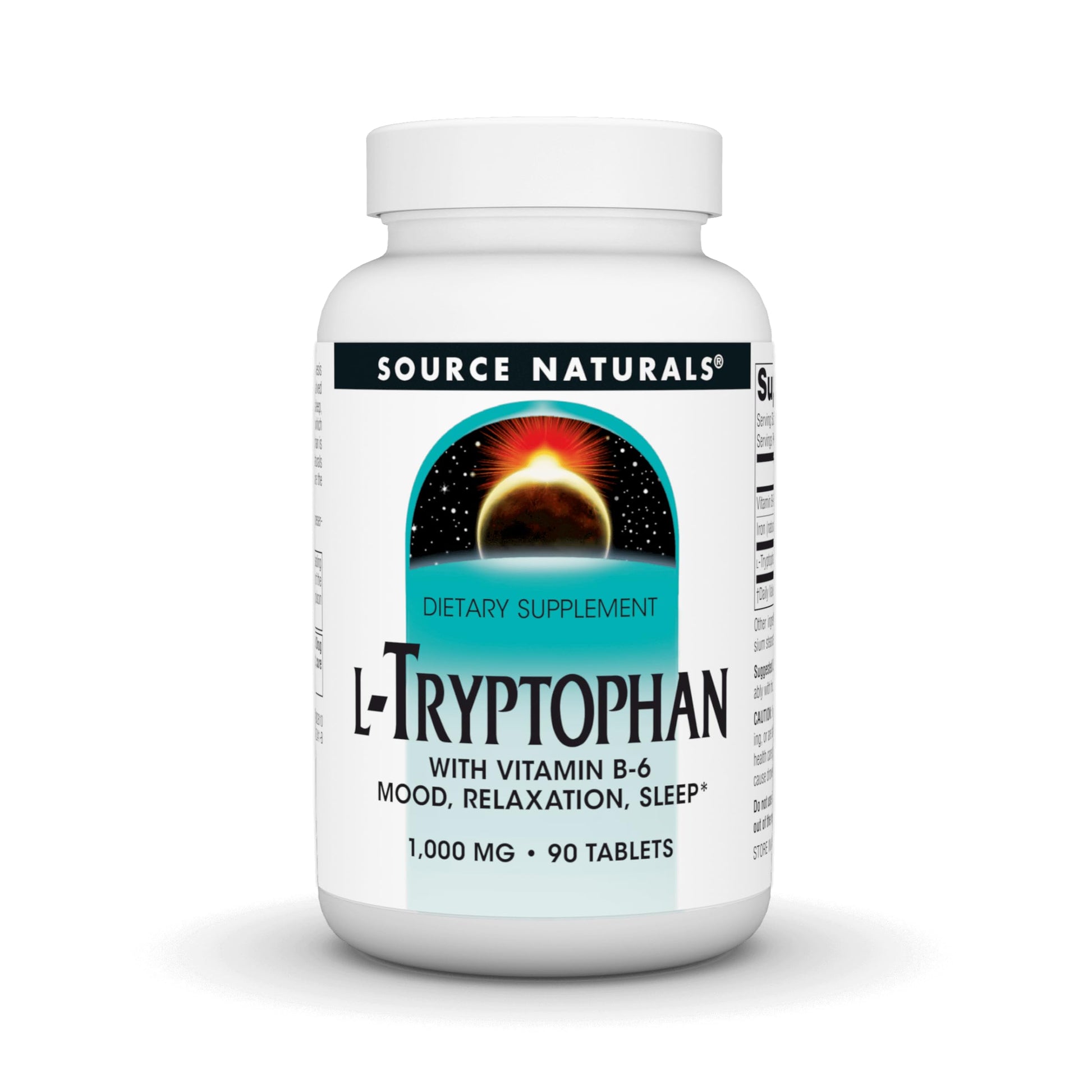 Source Naturals L-Tryptophan with Vitamin B-6 Support Mood, Relaxation and Sleep, 1000 mg, 90 Tablets