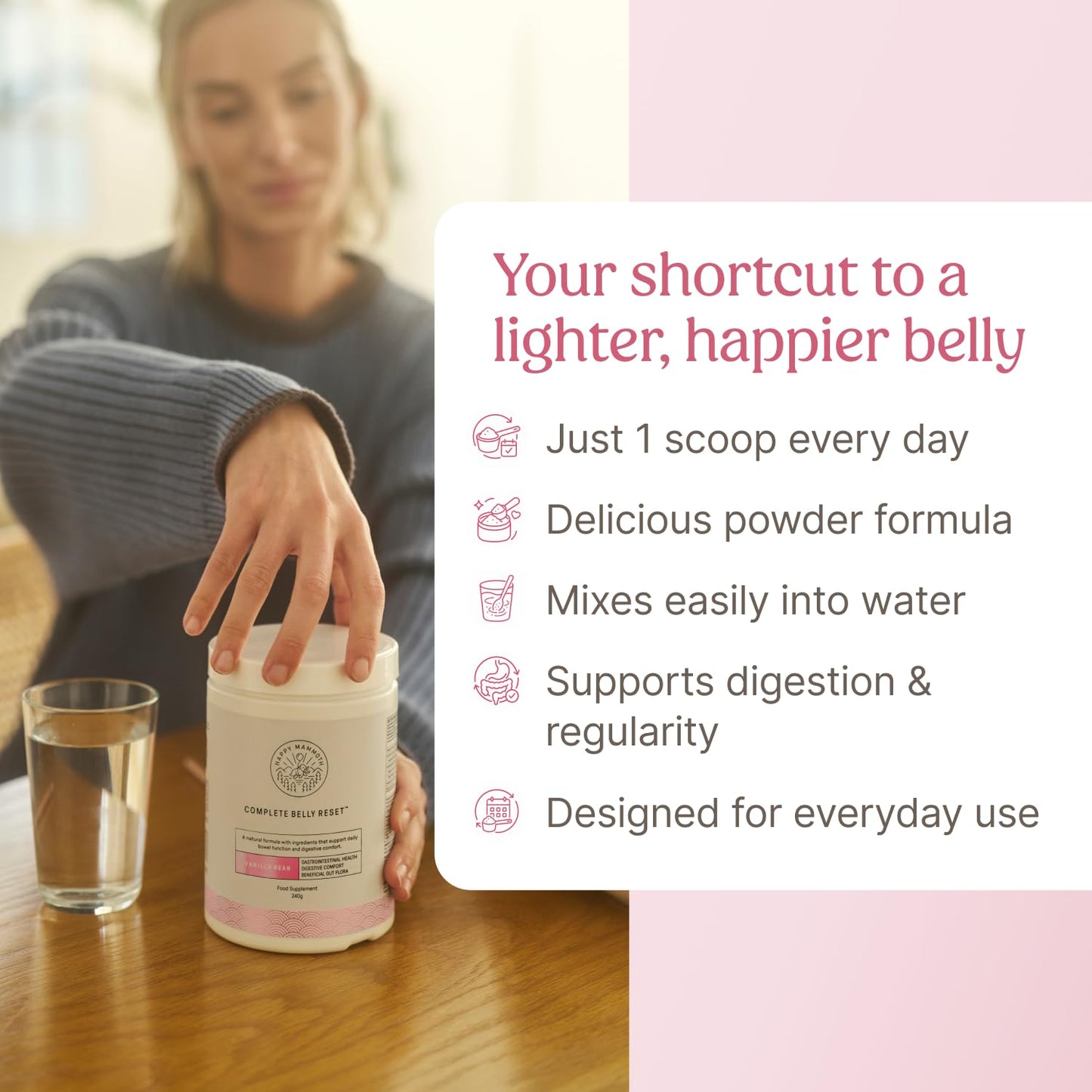 Happy Mammoth Complete Belly Reset Digestive Health Supplement Powder 8.46 Ounce
