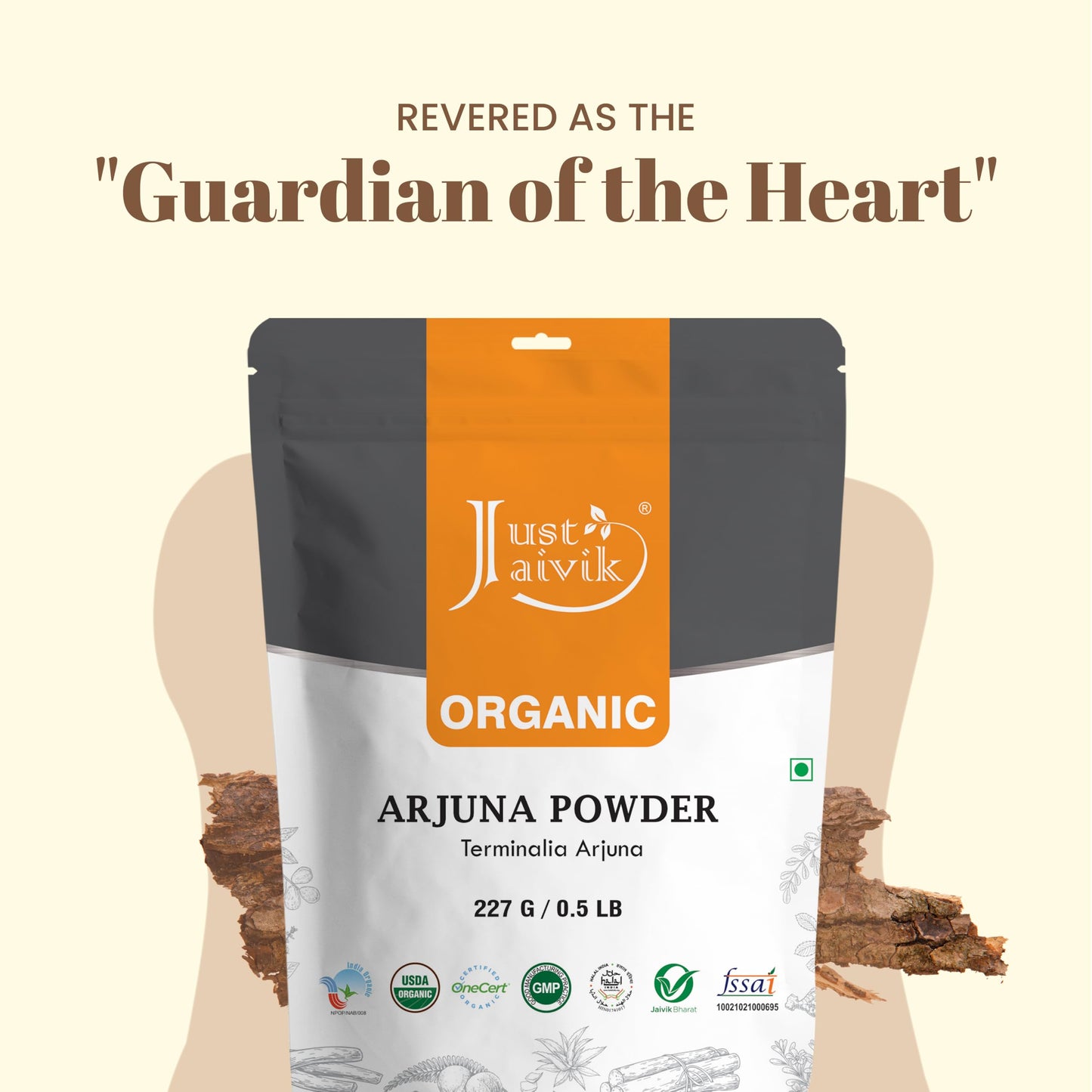 Just Jaivik Arjuna Bark Powder (Terminalia Arjuna), 8 oz