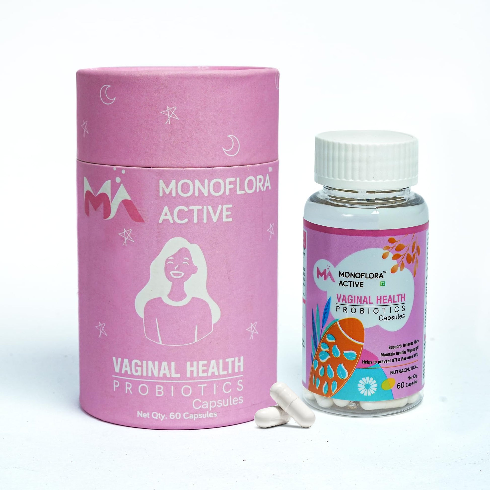 MONOFLORA ACTIVE Probiotics for Women 5 Billion CFU Vaginal Probiotic with Lactobacillus & Prebiotics, 60 Capsules