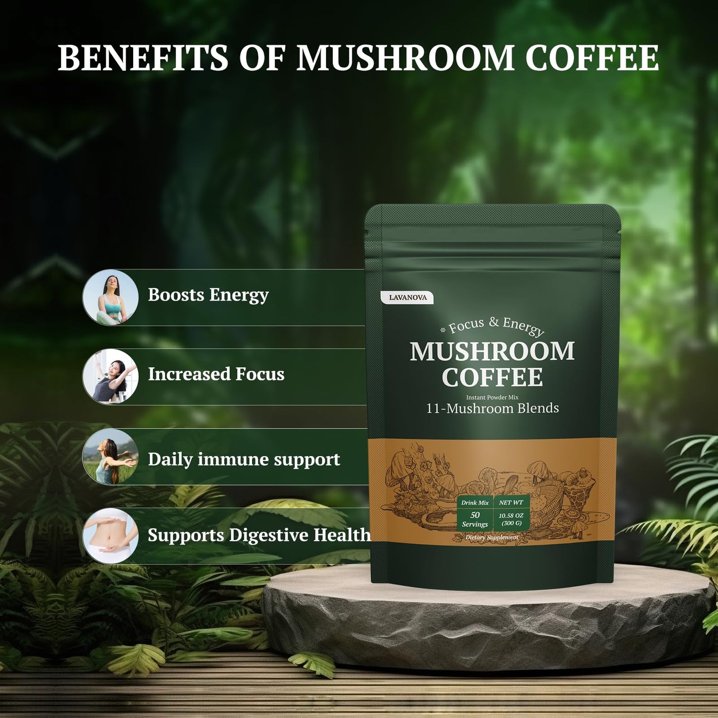LAVANOVA Mushroom Coffee Powder 10.58 oz