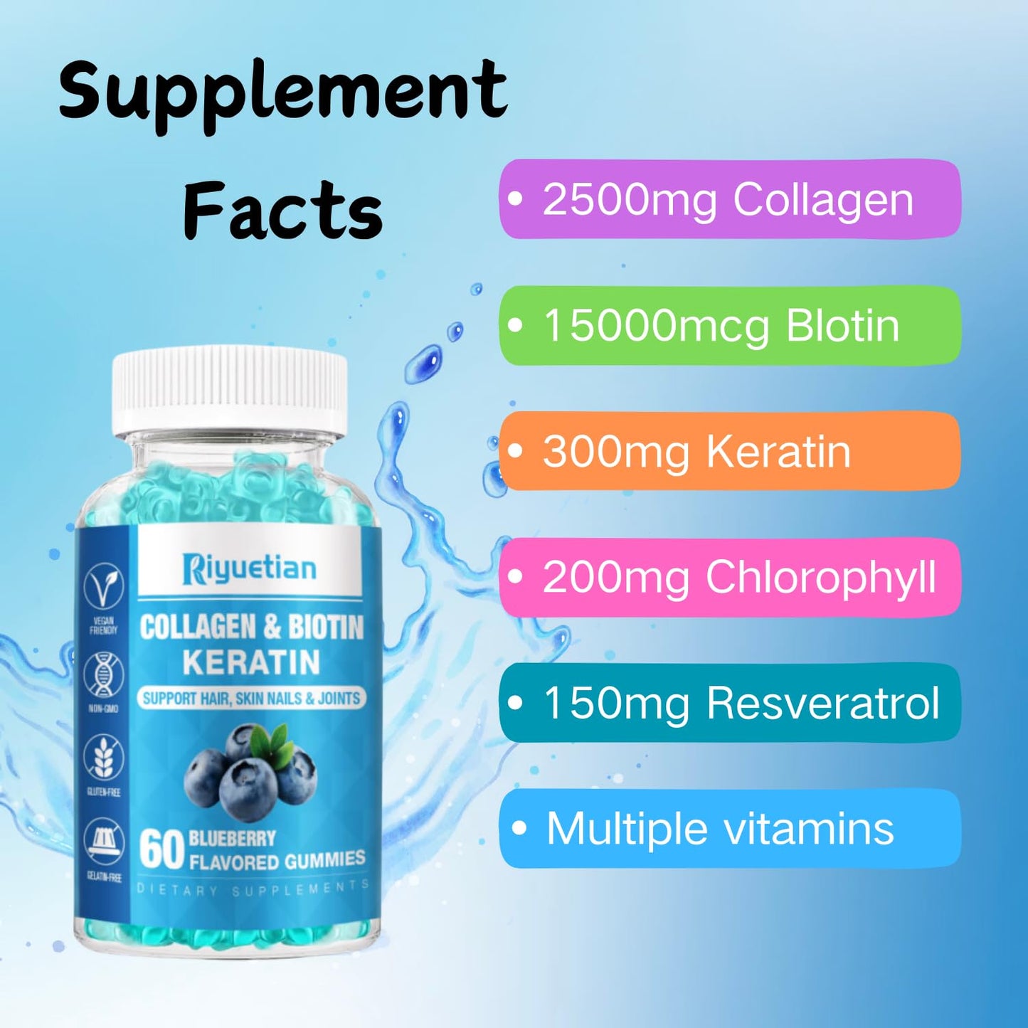 Riyuetian Biotin Gummies with Collagen, 120 Count