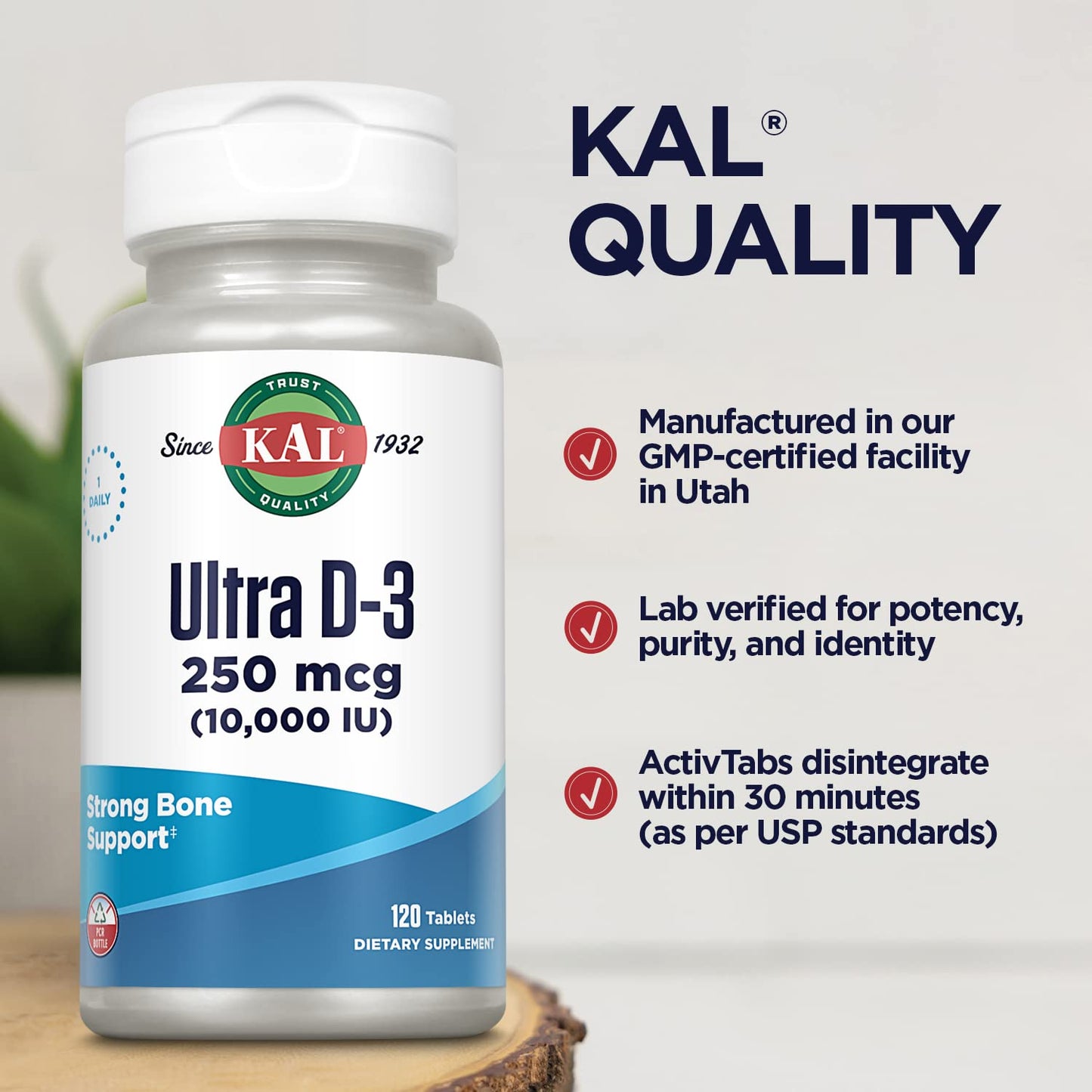 KAL Vitamin D3 10000 IU (250 mcg) High Potency Vitamin D Tablets, 120 Tablets