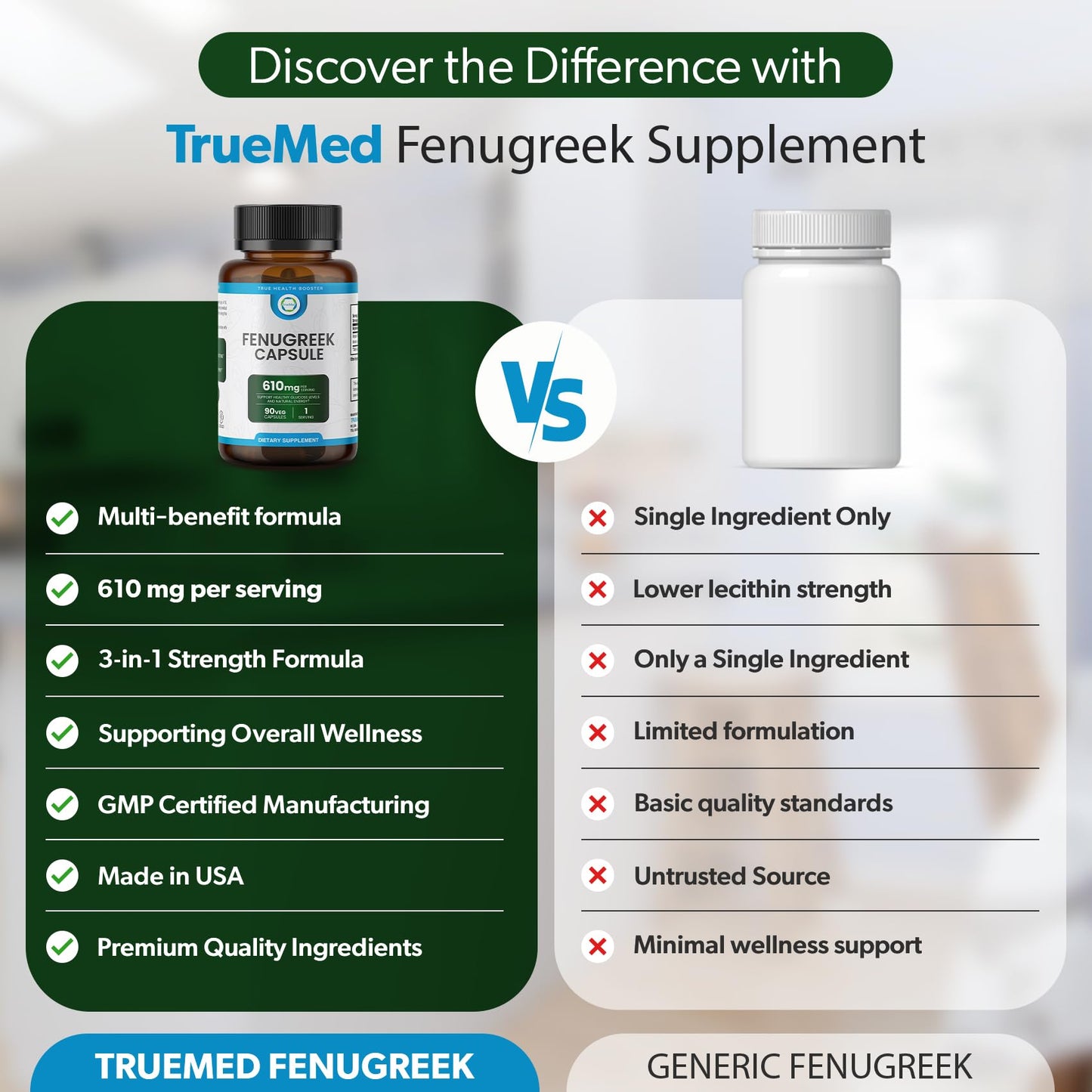 TRUEMED Organic Fenugreek Vegetable Capsules, 90 Capsules
