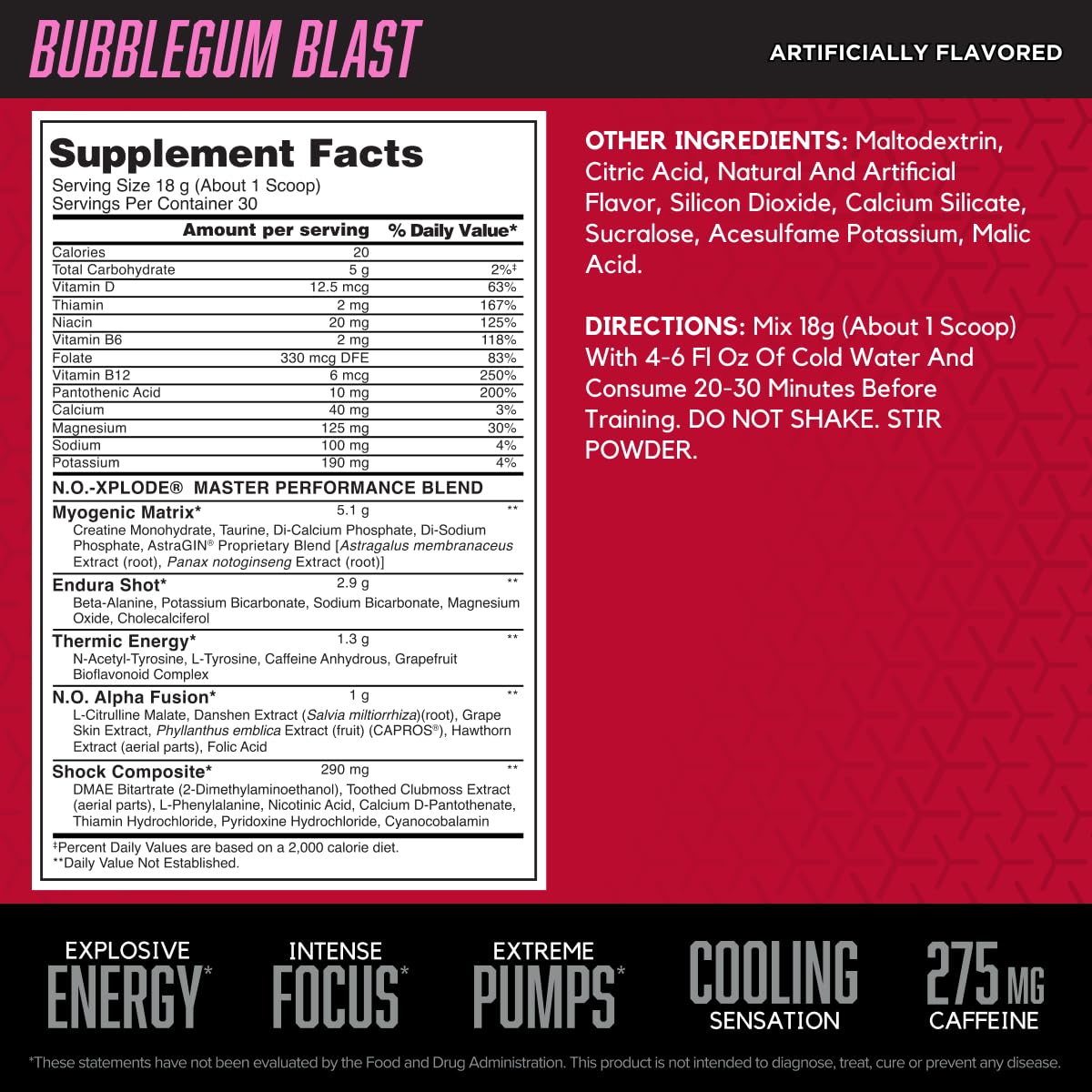 BSN N.O.-Xplode Cool Rush Pre Workout Powder Bubblegum Blast, 19.2 oz