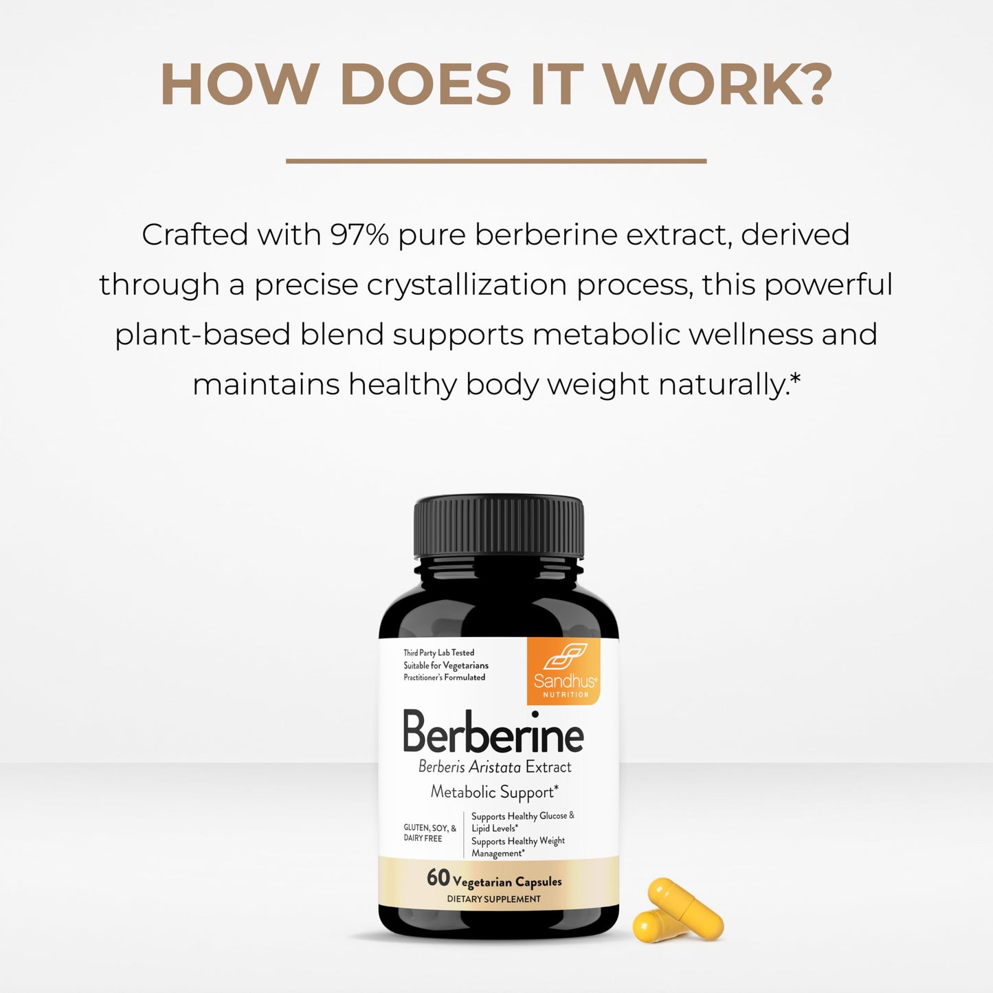 Sandhu's Berberine HCL Supplement 500mg per Capsule with 97% Pure Berberis Aristata Extract, 60 Capsules