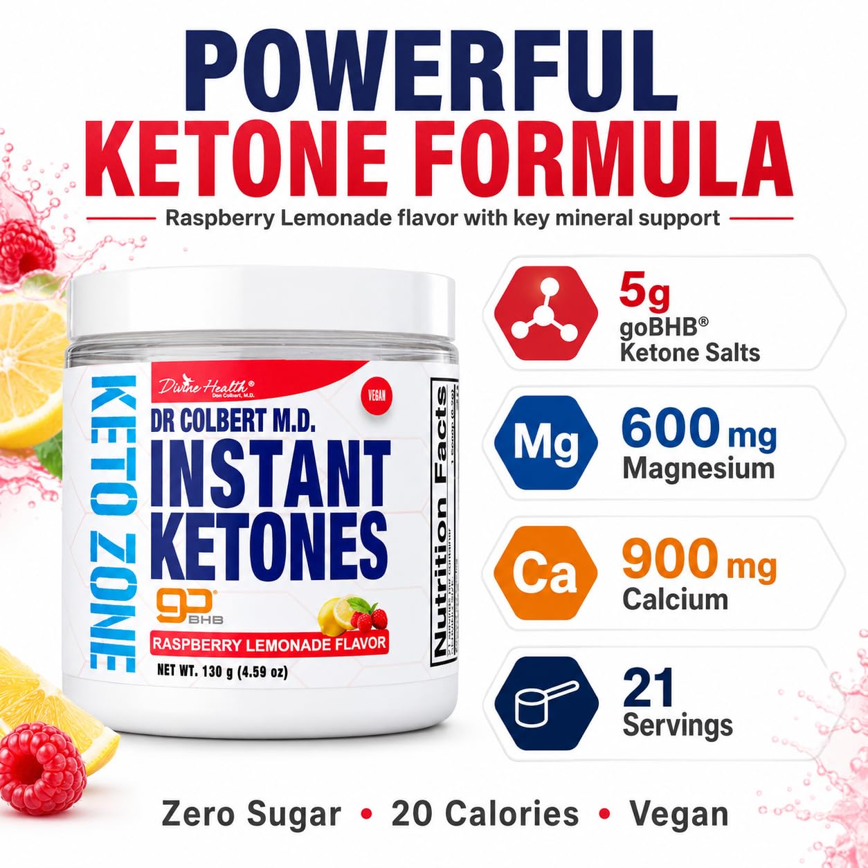 Divine Health Instant Ketones Powder Raspberry Lemonade, 1 Count