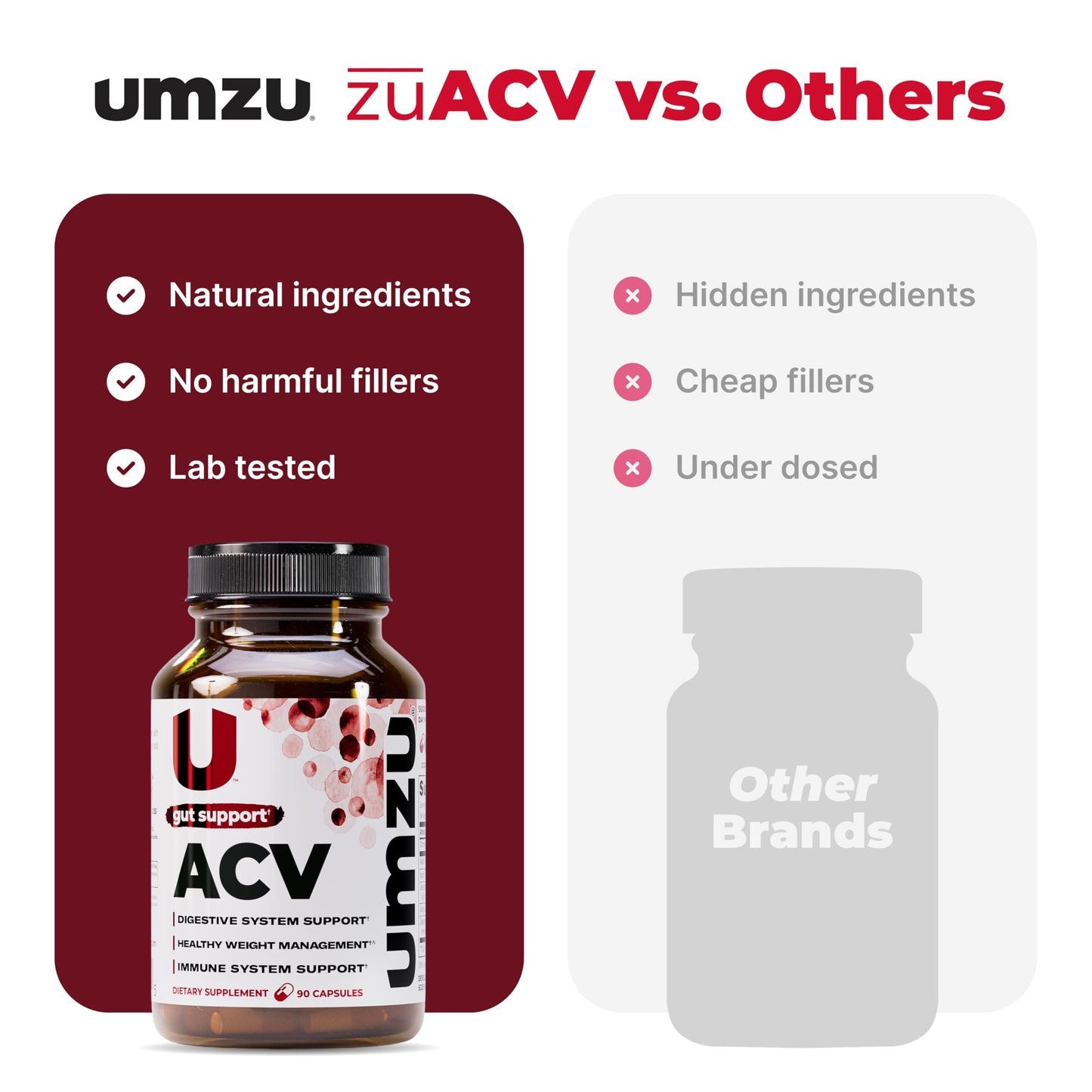 UMZU zuACV Apple Cider Vinegar + Prebiotics Capsules, 90 Count