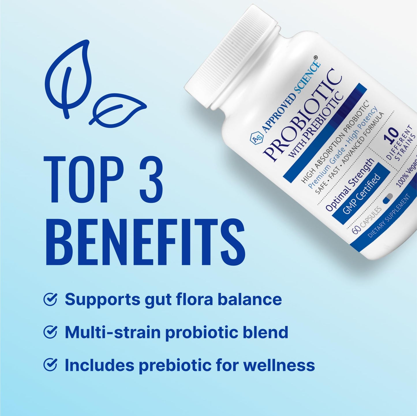 Approved Science Probiotic with Prebiotic - 10 Strains - 25 Billion CFU, 180 Capsules