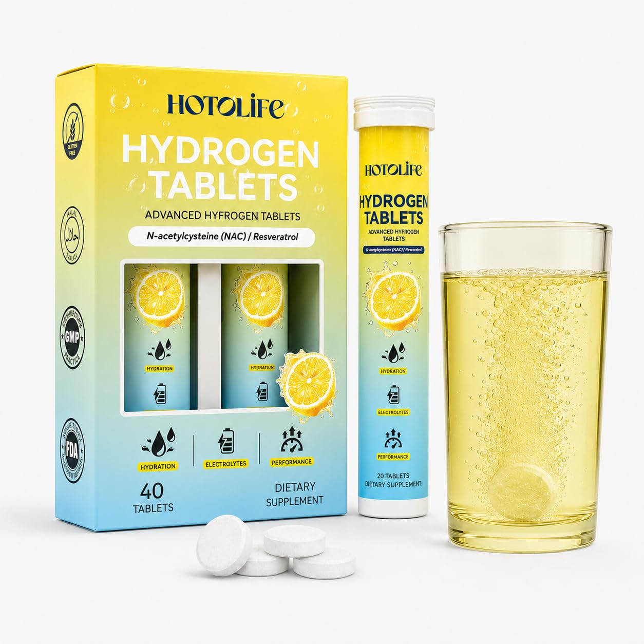 Hotolife Hydrogen Tablets for Drinking Water Focus, Tablet, 40 Count