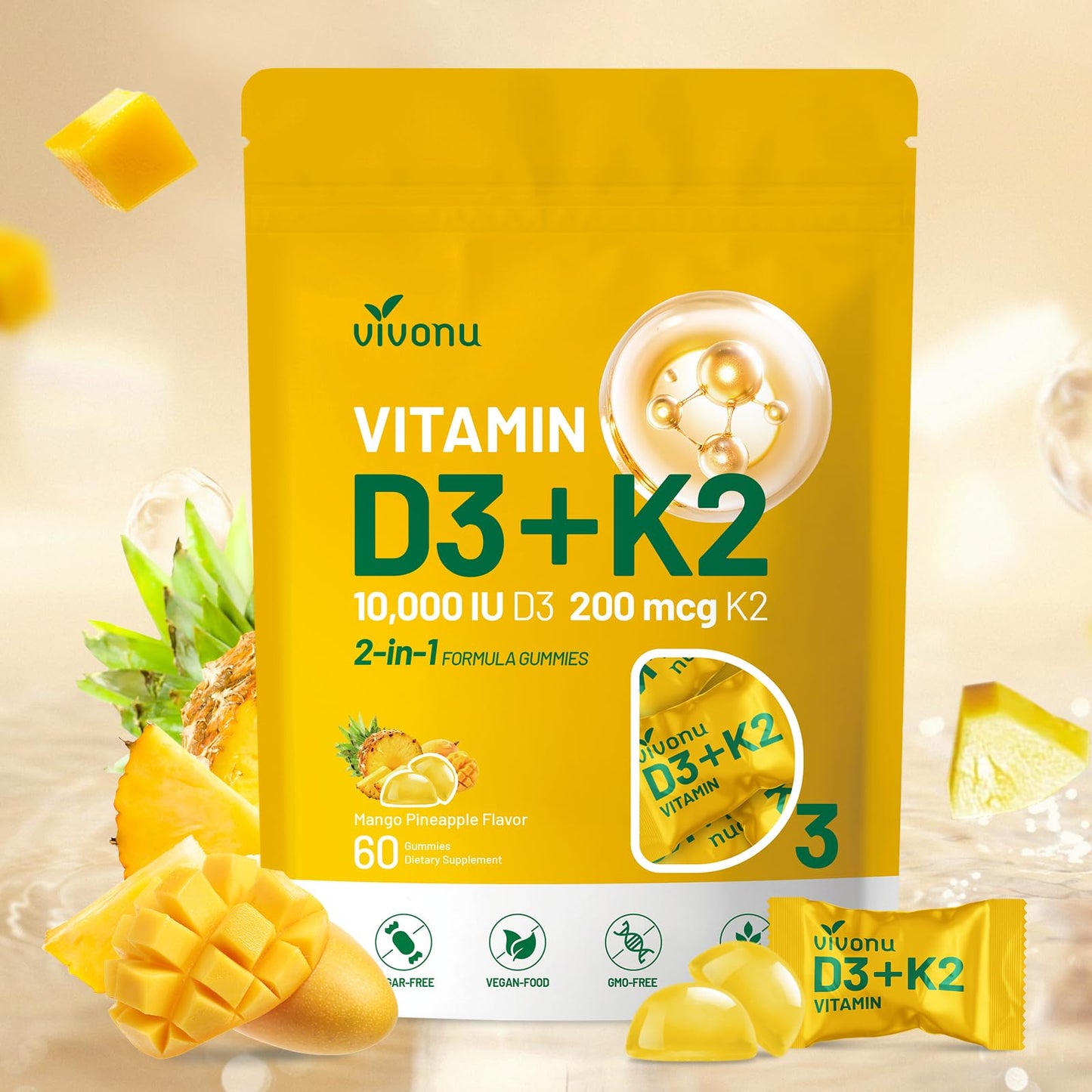 VivoNu Vitamin D3 K2 Gummies, 60 Gummies