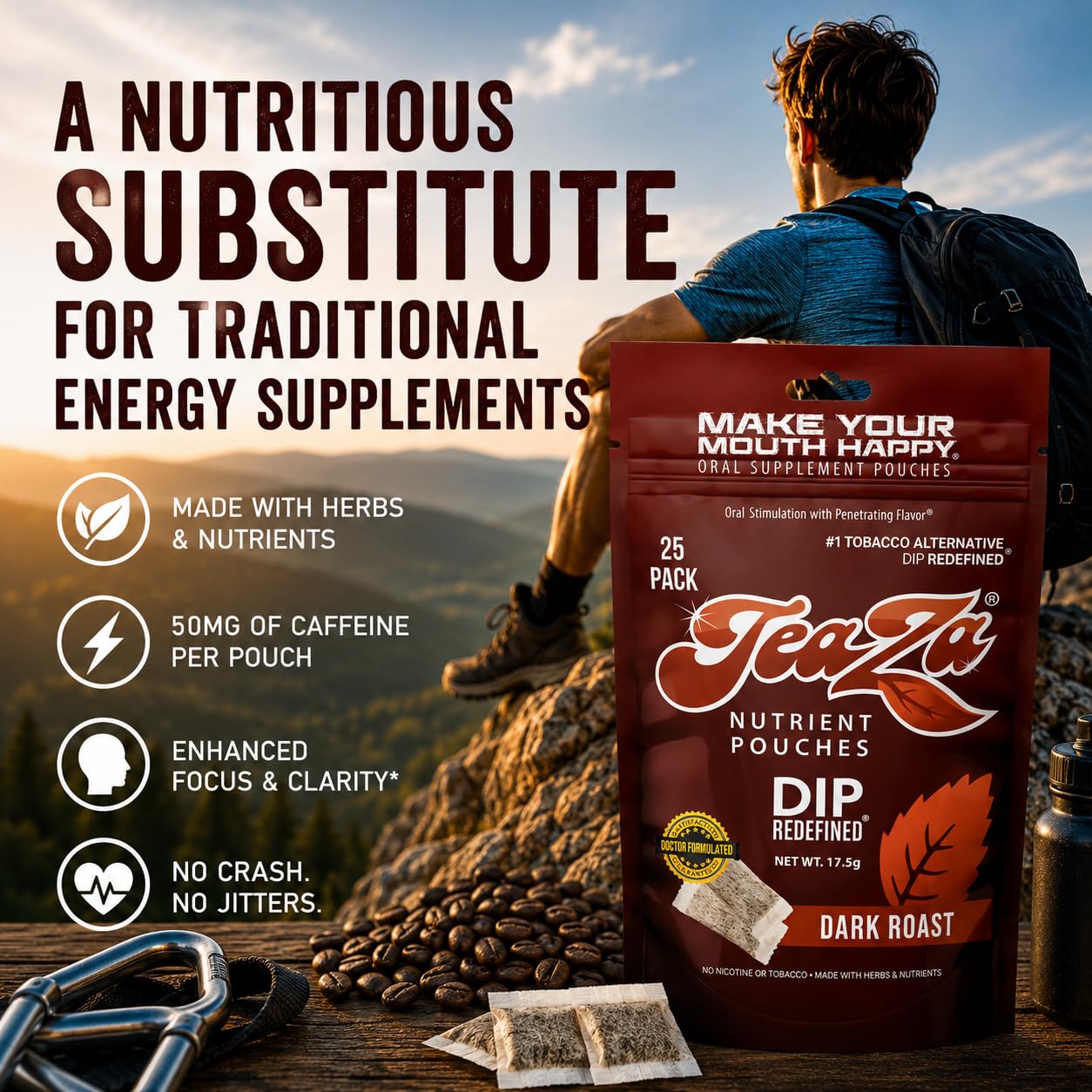 TeaZa Energy Pouches Dark Roast Chewables 25 Count