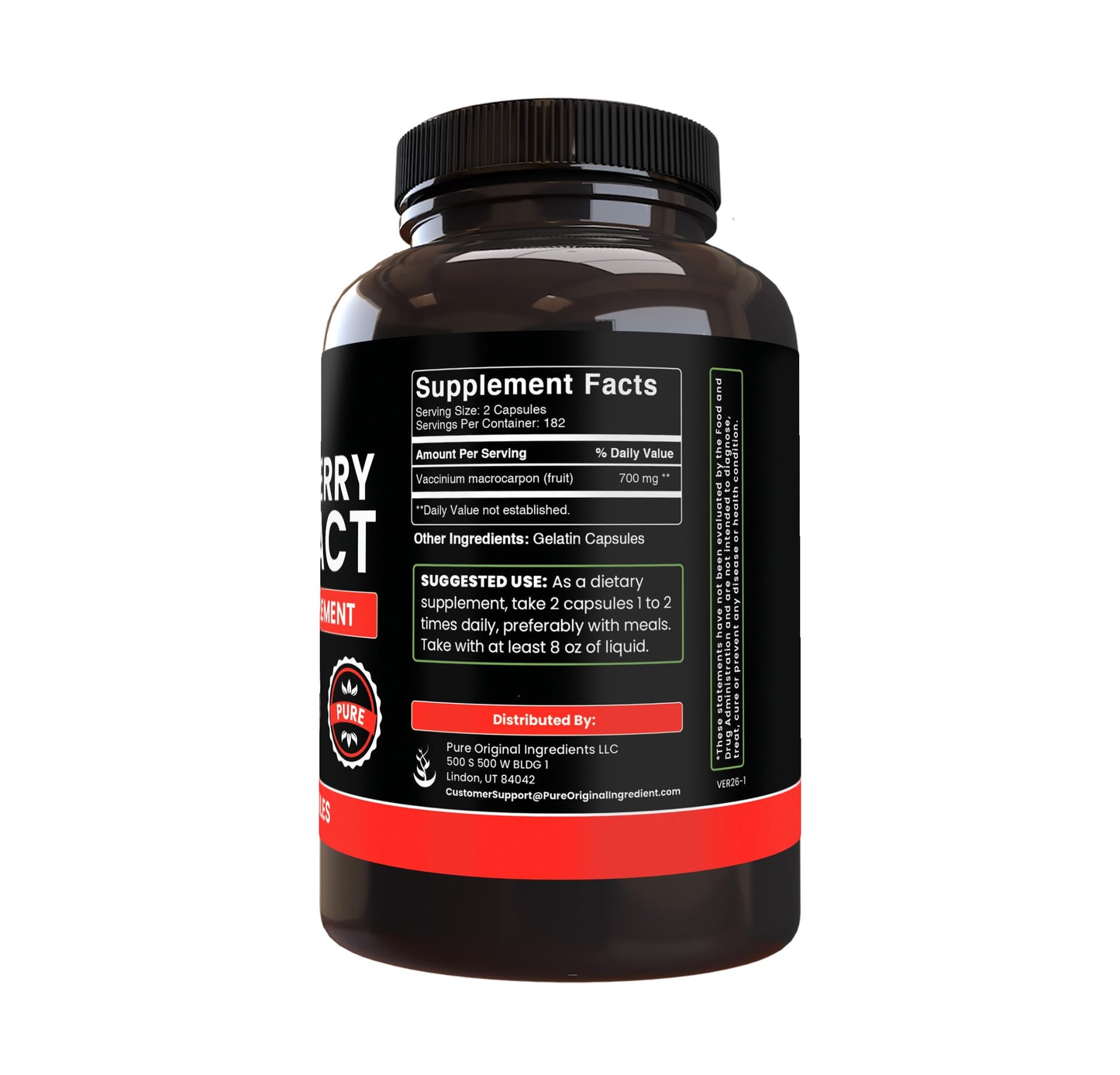 Pure Organic Ingredients Cranberry Extract Capsules 365
