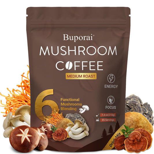 Buporai Mushroom Coffee Powder, Organic, 7.4 oz