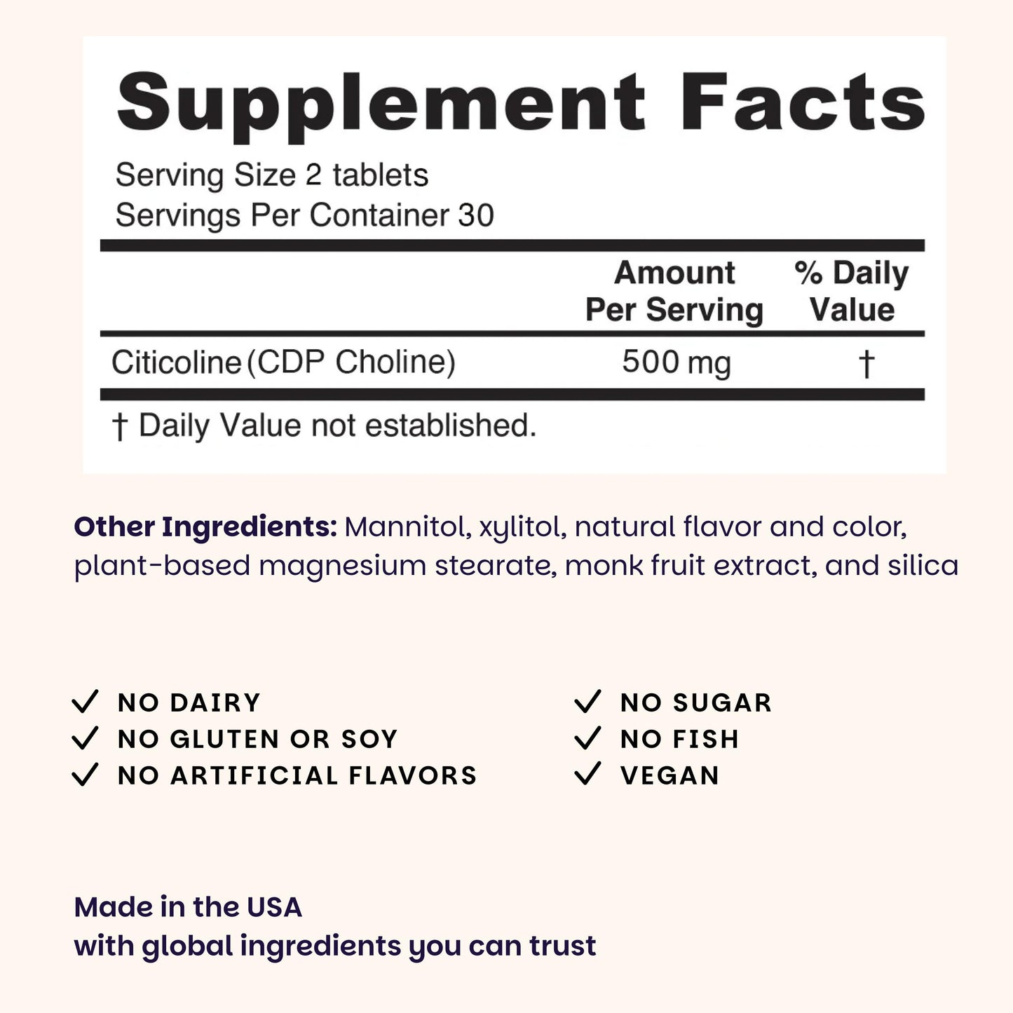 EZ Melts Citicoline Brain Health & Memory Support Supplement 60 Tablets