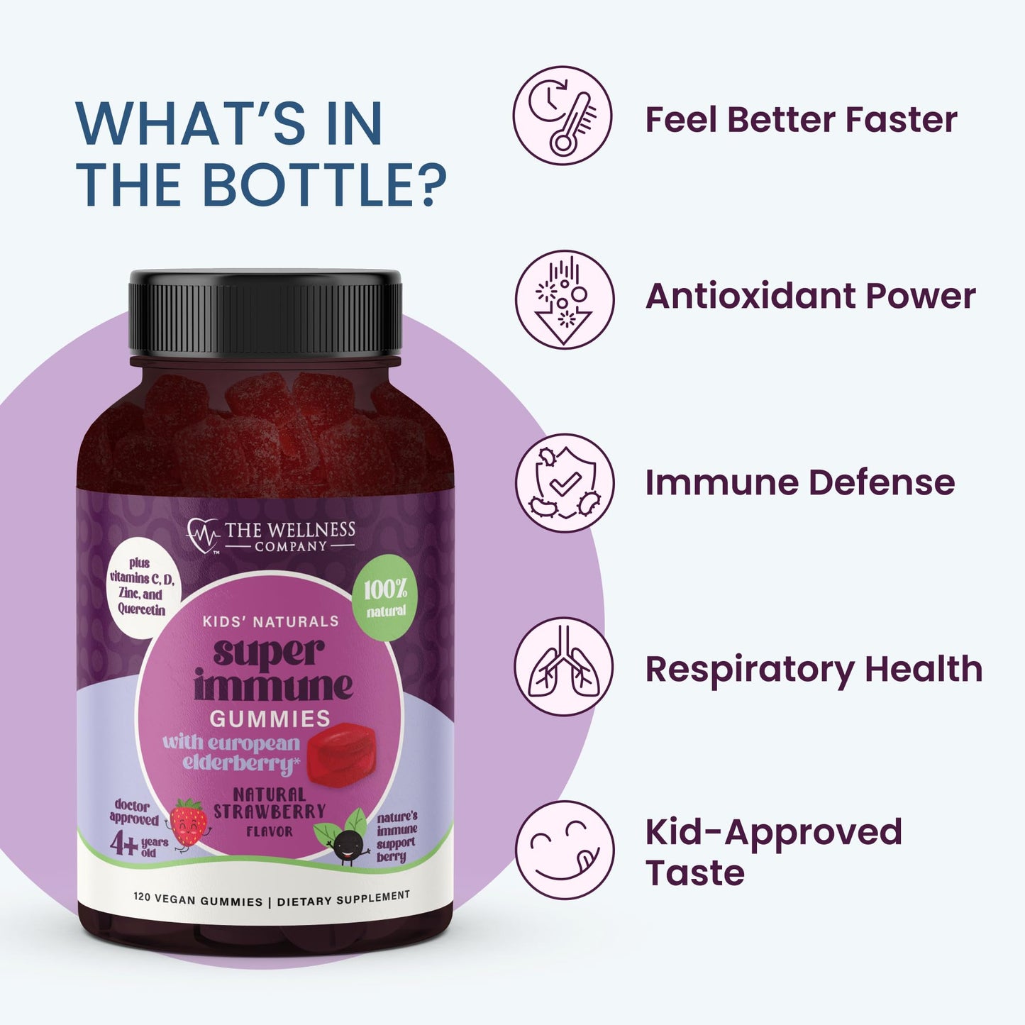 The Wellness Company Kids Naturals Elderberry Immune Support with Vitamin C & Zinc, 60 Gummies