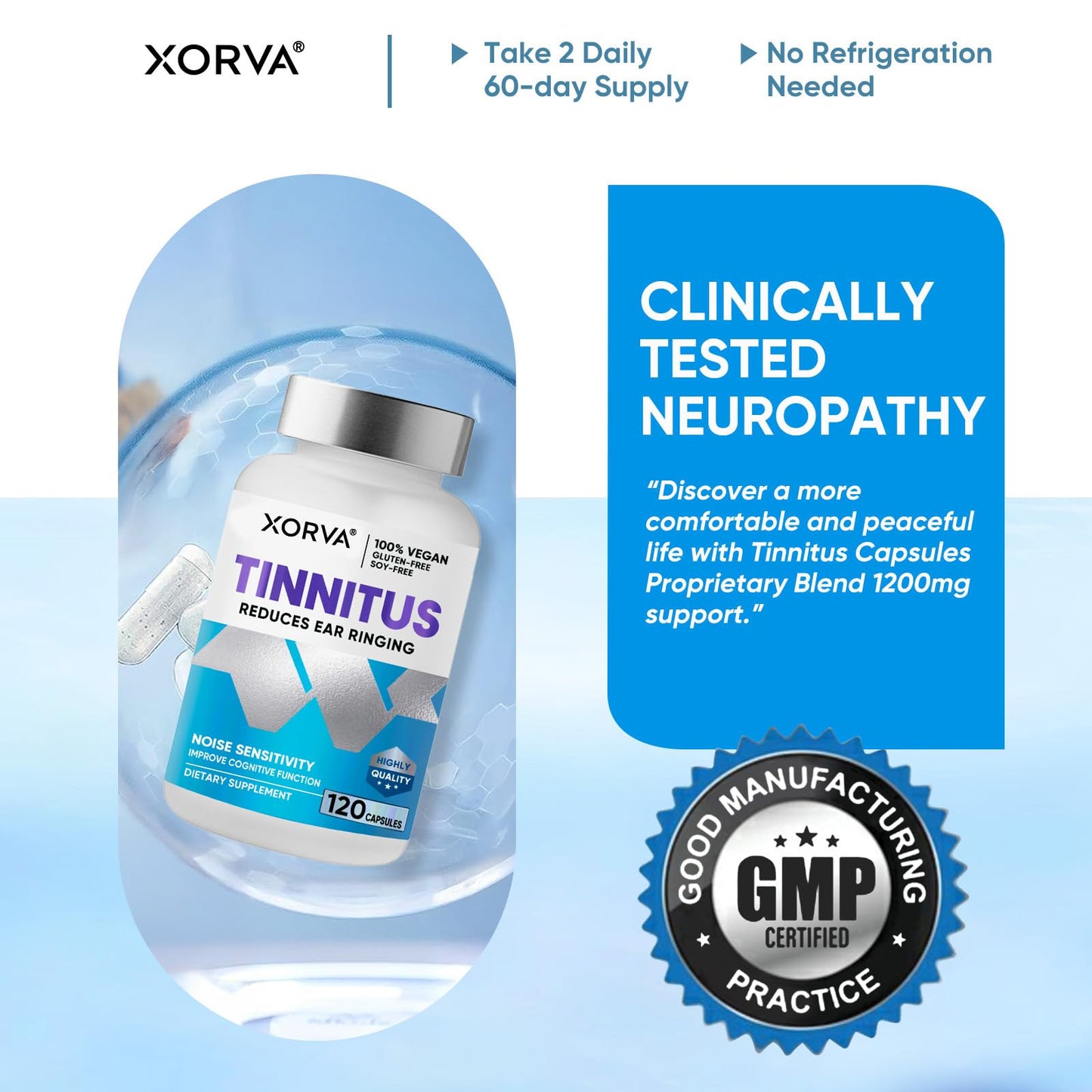 XORVA Tinnitus Relief for Ringing Ears 120 Capsules