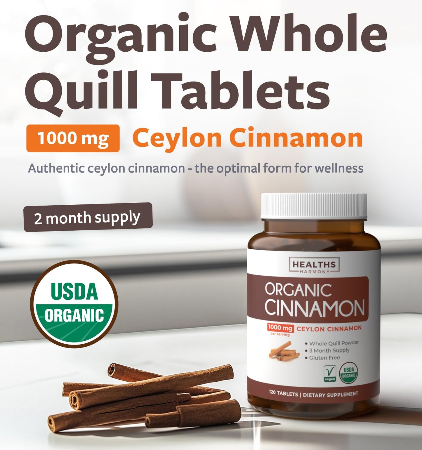 Healths Harmony Ceylon Cinnamon Supplement Tablets 1000mg, 120 Tablets
