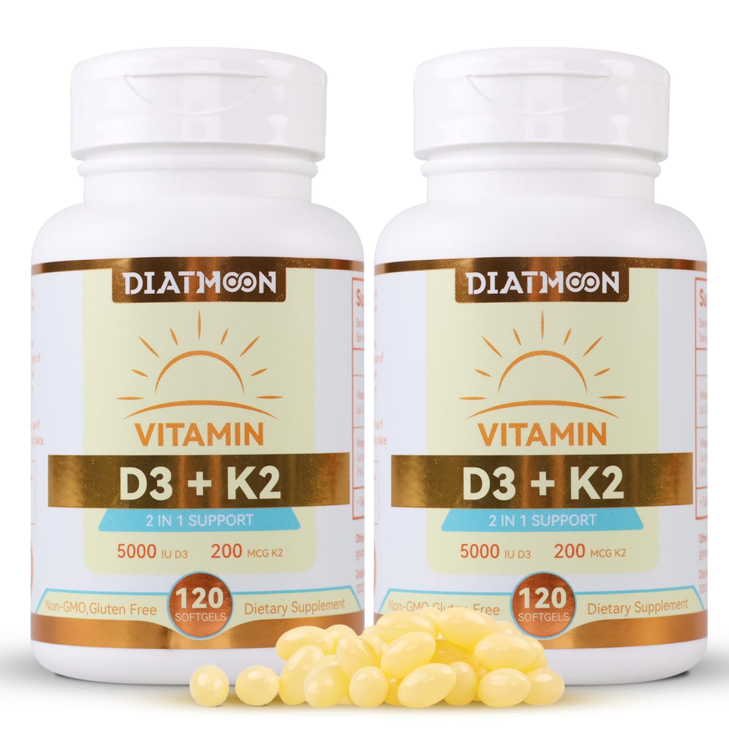 DIATMOON Vitamin D3 K2 Supplement Softgels, 240 Count
