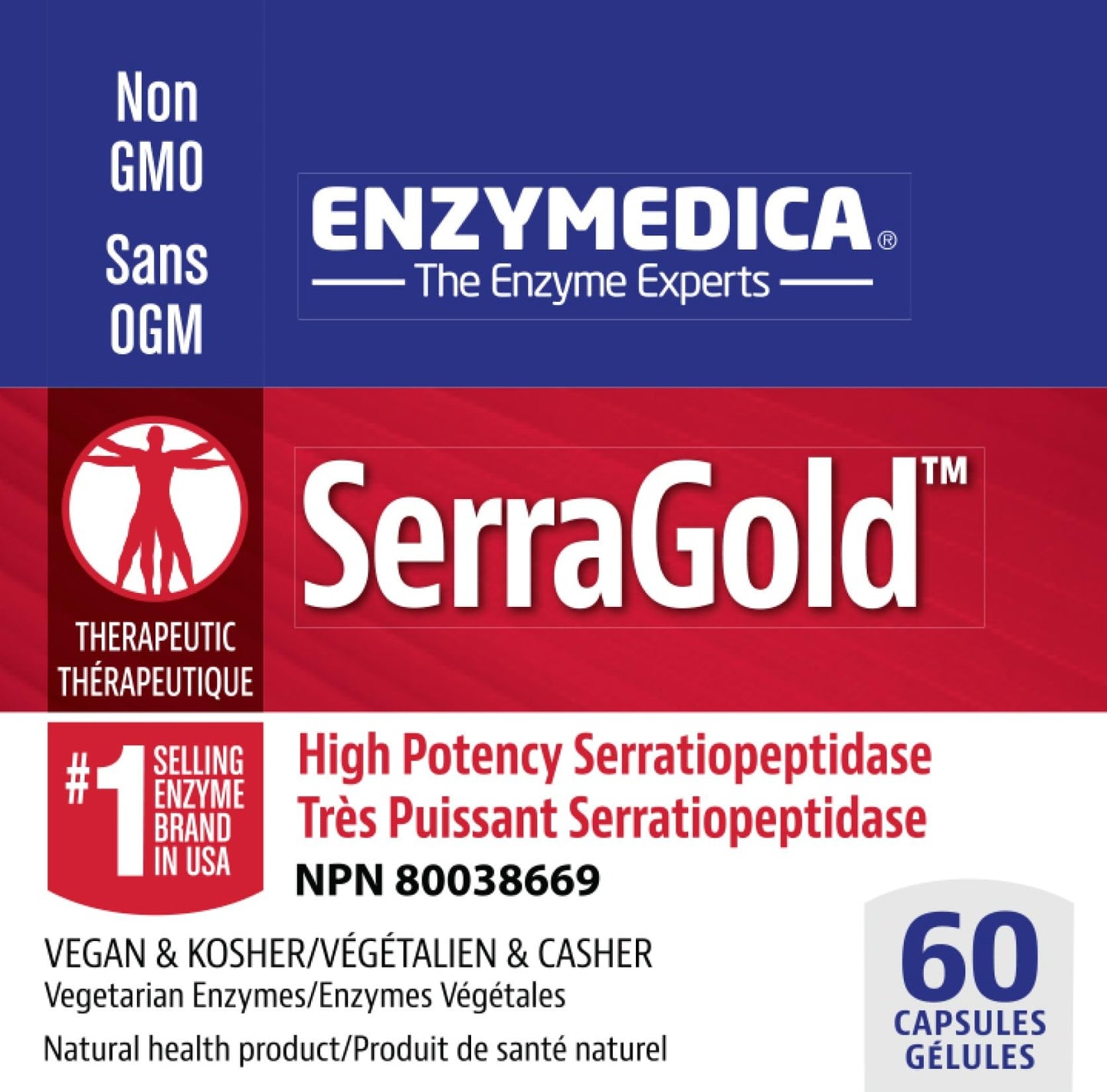 Enzymedica SerraGold High-Potency Serrapeptase Enzyme Supplement Capsules 60 Count