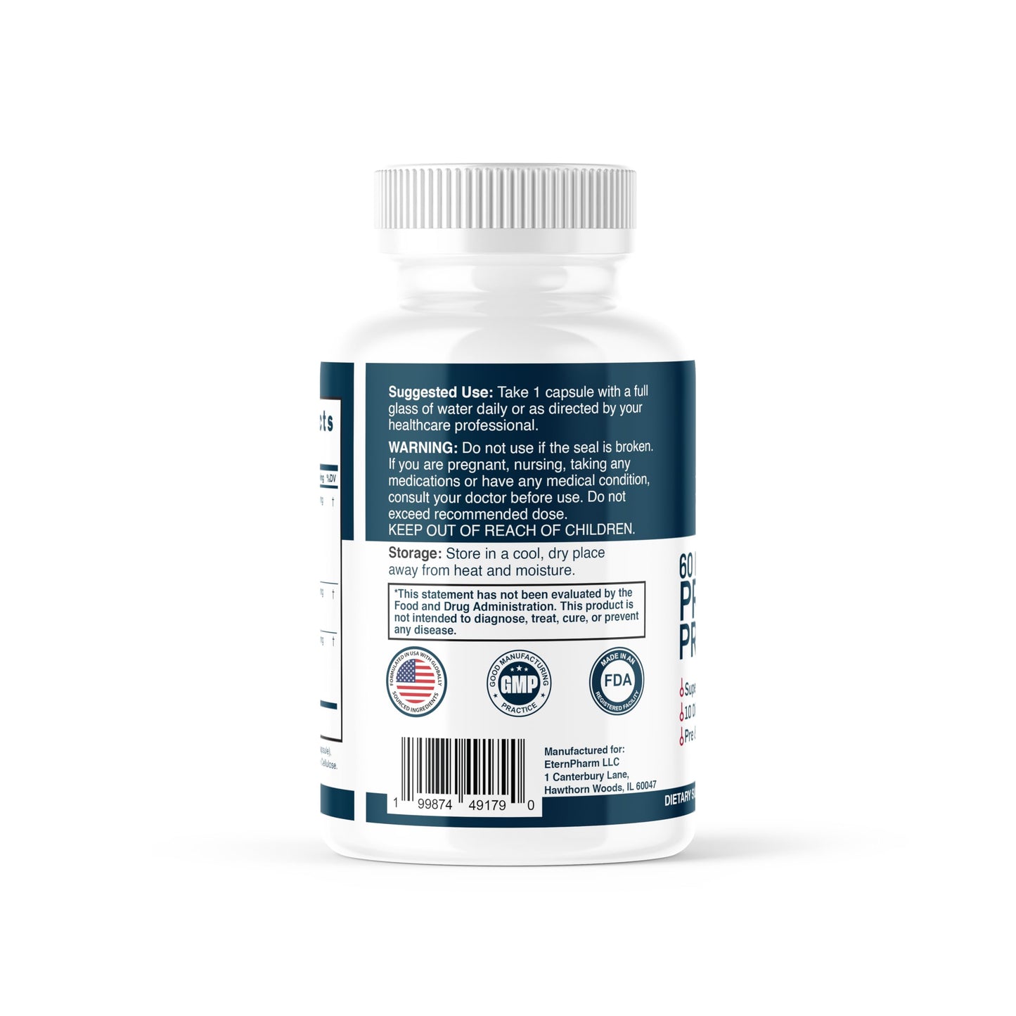 Eternpharm Probiotic 60B CFU 3-in-1 with Prebiotics & Enzymes Capsule, 60 Count