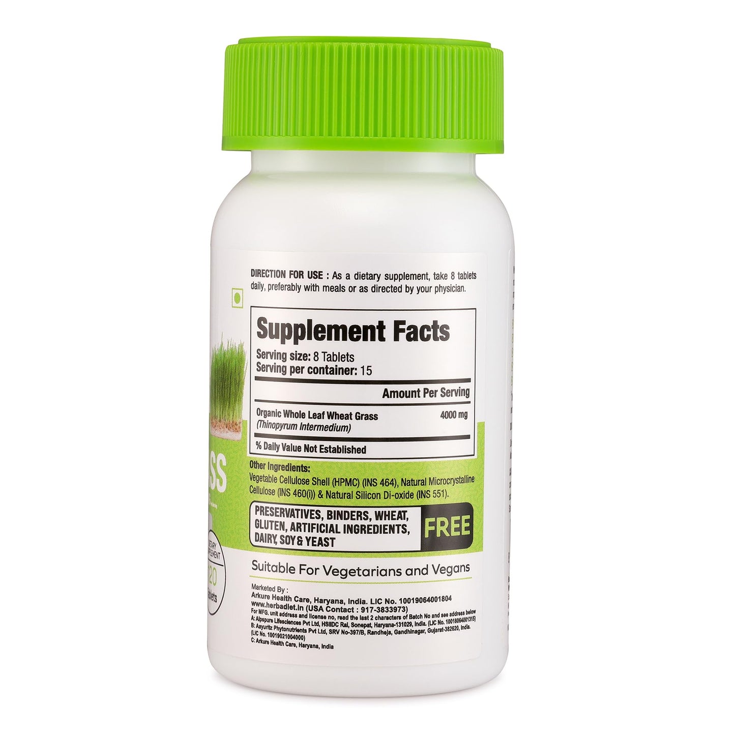 Herbadiet Organic Wheat Grass Whole Leaf 500mg Tablets, 120 Count