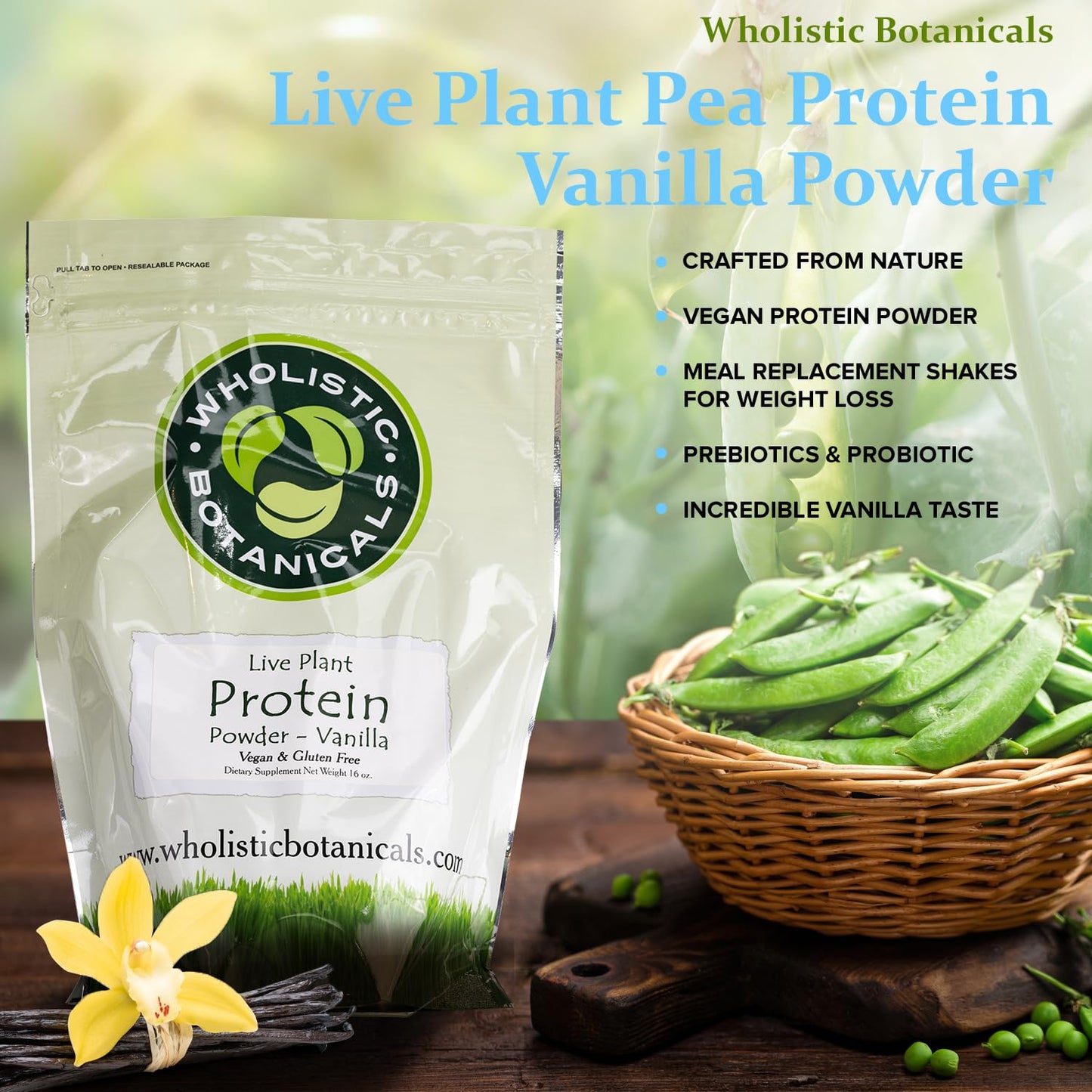 Wholistic Botanicals Pea Protein Vanilla Powder 1 Pound